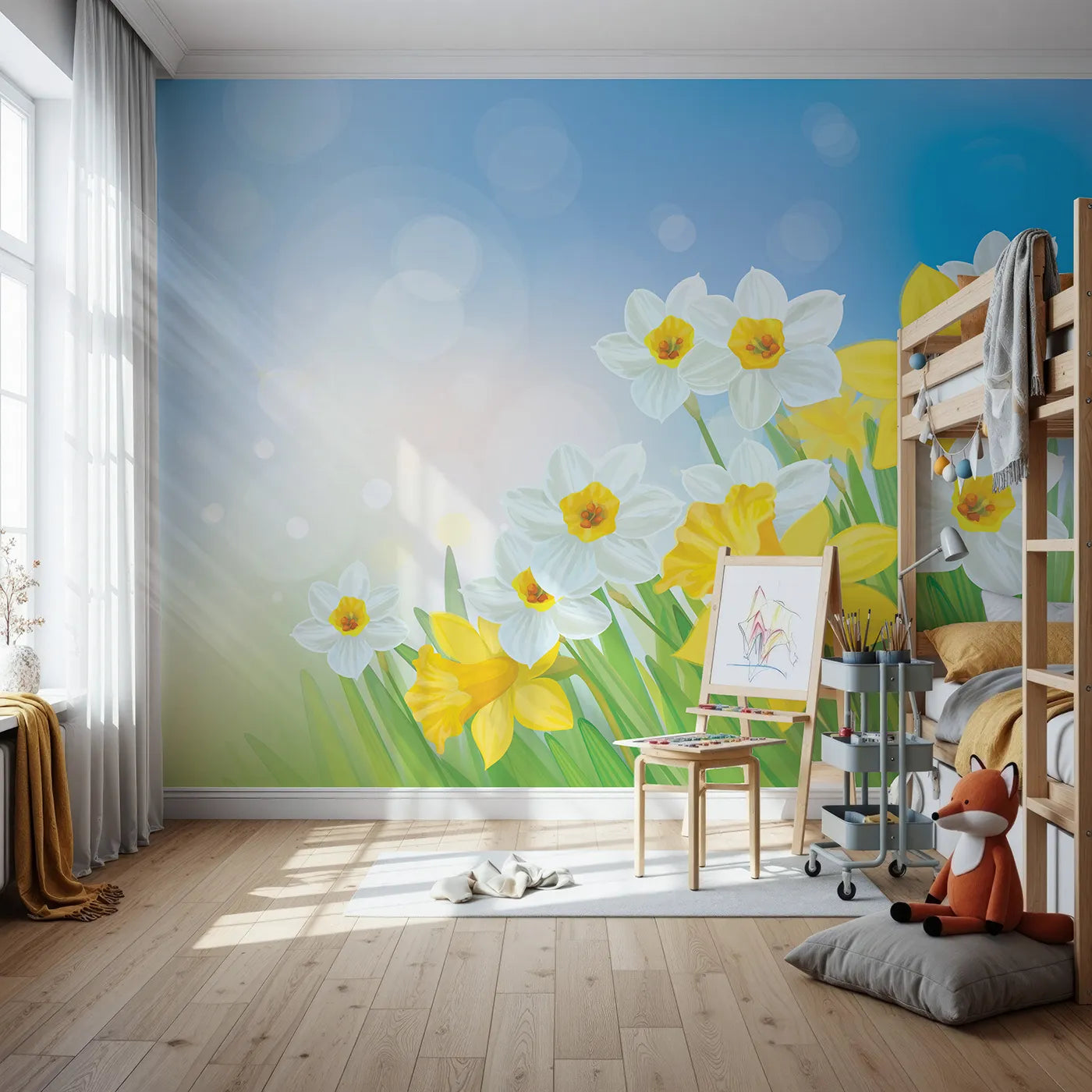 Front view of Whimsy Tots' Spring Daffodils Wall Mural