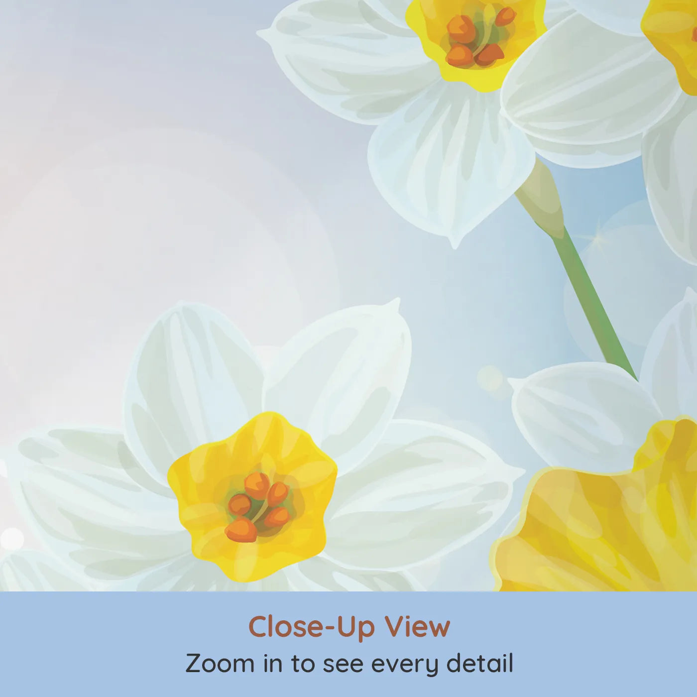 Close-up view of Whimsy Tots' Spring Daffodils Wall Mural (Turn Their Room into a Bright and Sunny Spring Day).Gender-Neutral