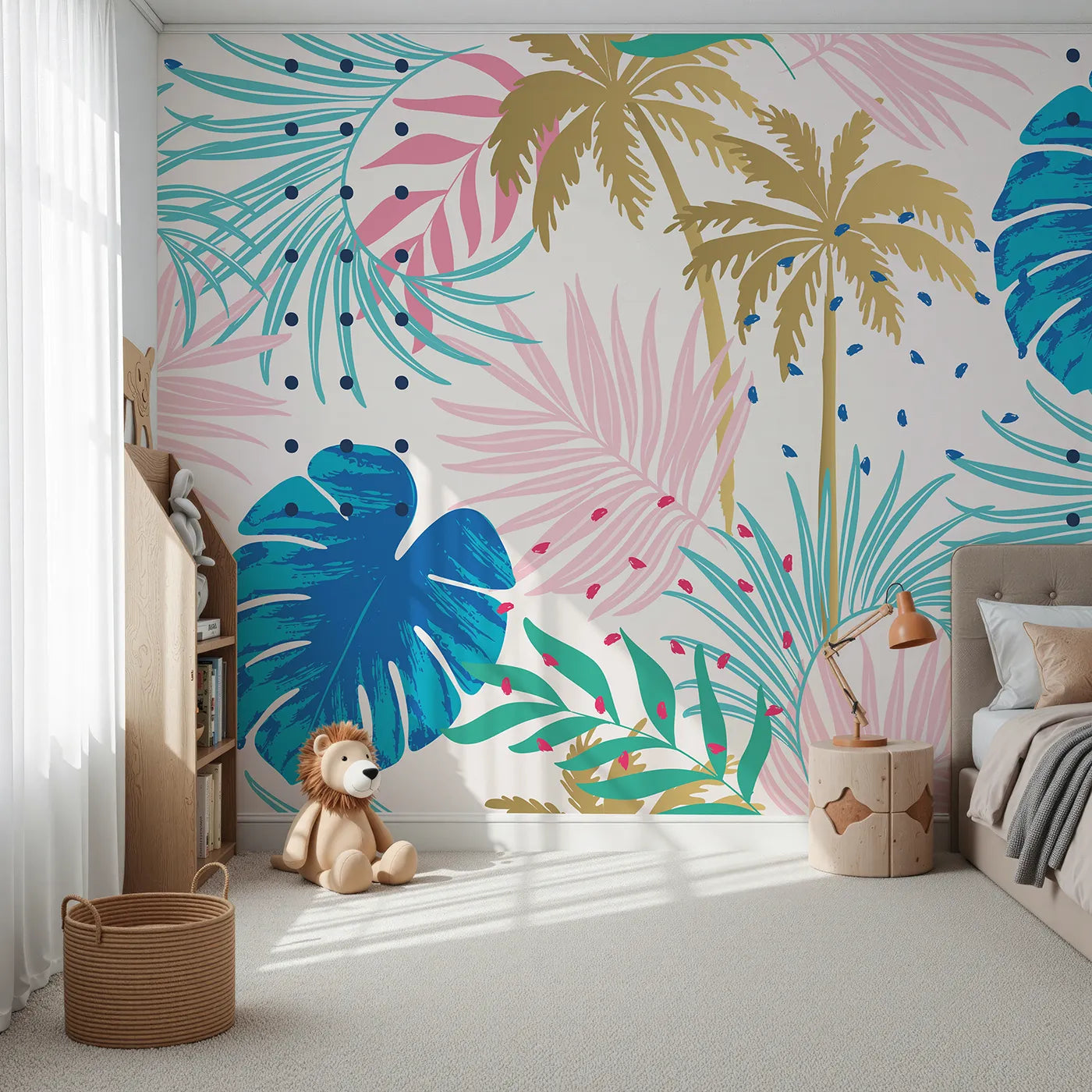 Front view of Whimsy Tots' Pop Art Palm Leaves Wall Mural