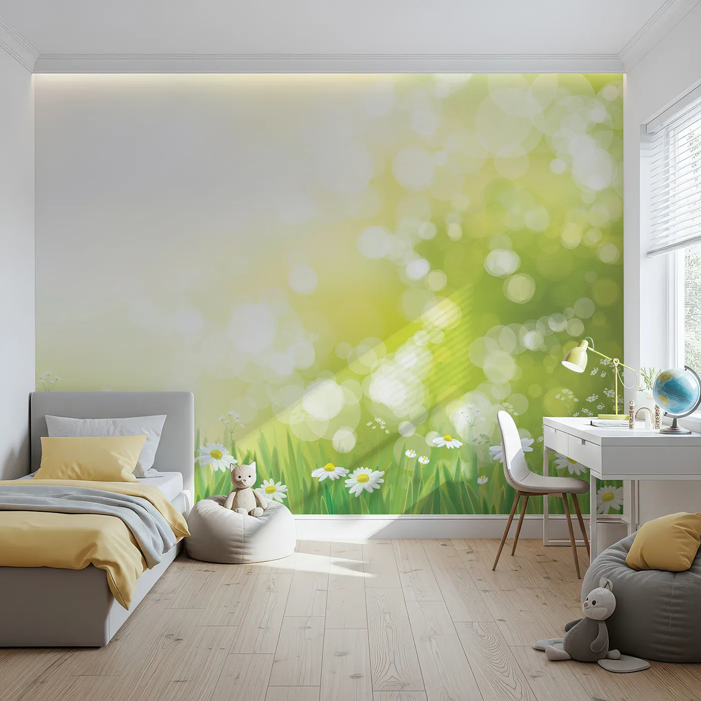 Front view of Whimsy Tots' Sunny Meadow Day Wall Mural