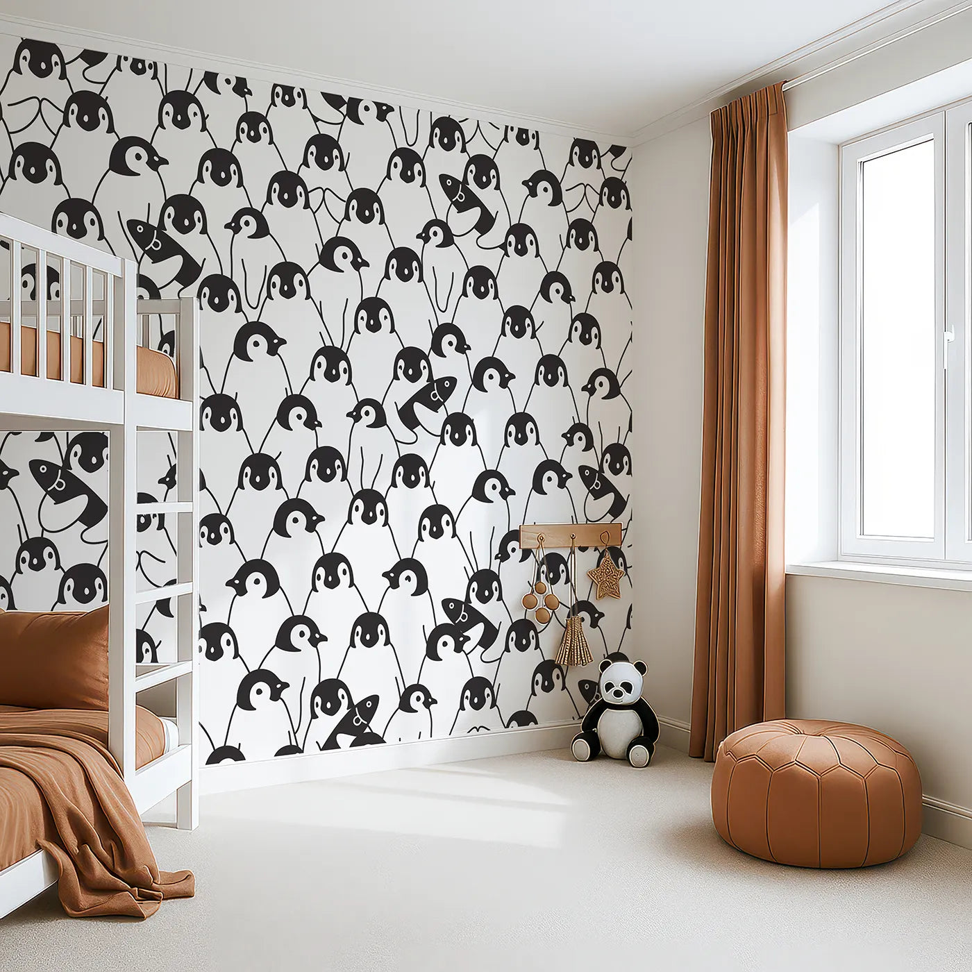 Angled view of Whimsy Tots' Penguin Party Wall Mural (Turn Their Room into a Waddle of Fun).Gender-Neutral