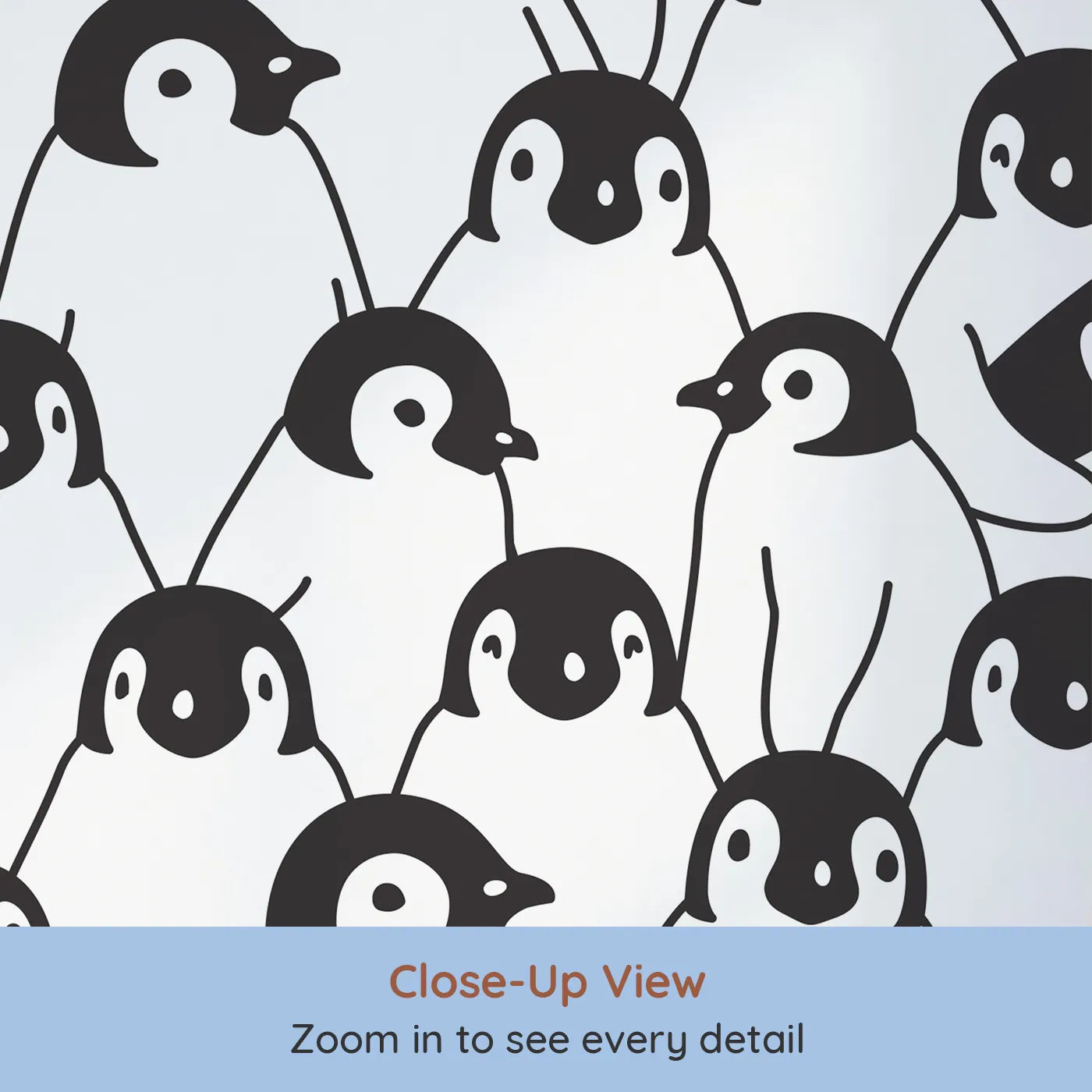 Close-up view of Whimsy Tots' Penguin Party Wall Mural (Turn Their Room into a Waddle of Fun).Gender-Neutral