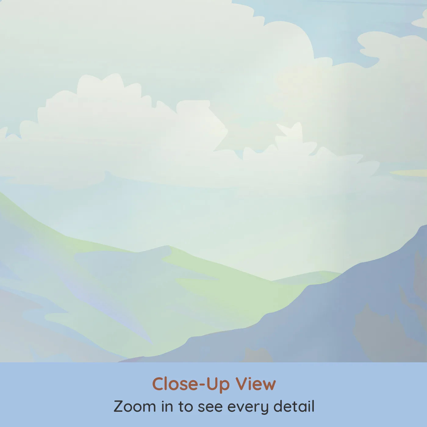 Close-up view of Whimsy Tots' Rolling Hills Journey Wall Mural (Turn Their Room into a Vast and Beautiful Landscape).Gender-Neutral