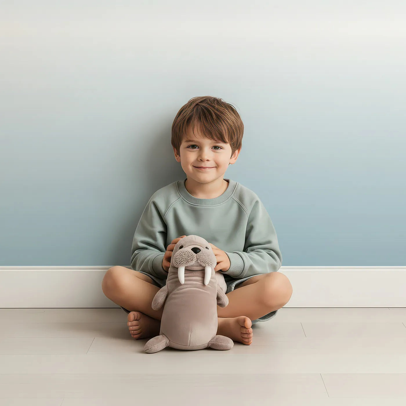 Child in front of Whimsy Tots Arctic Icebreaker Ship Wall Mural with ship, icebreaker, arctic, ice, sea, ocean, boat, minimalist in design.