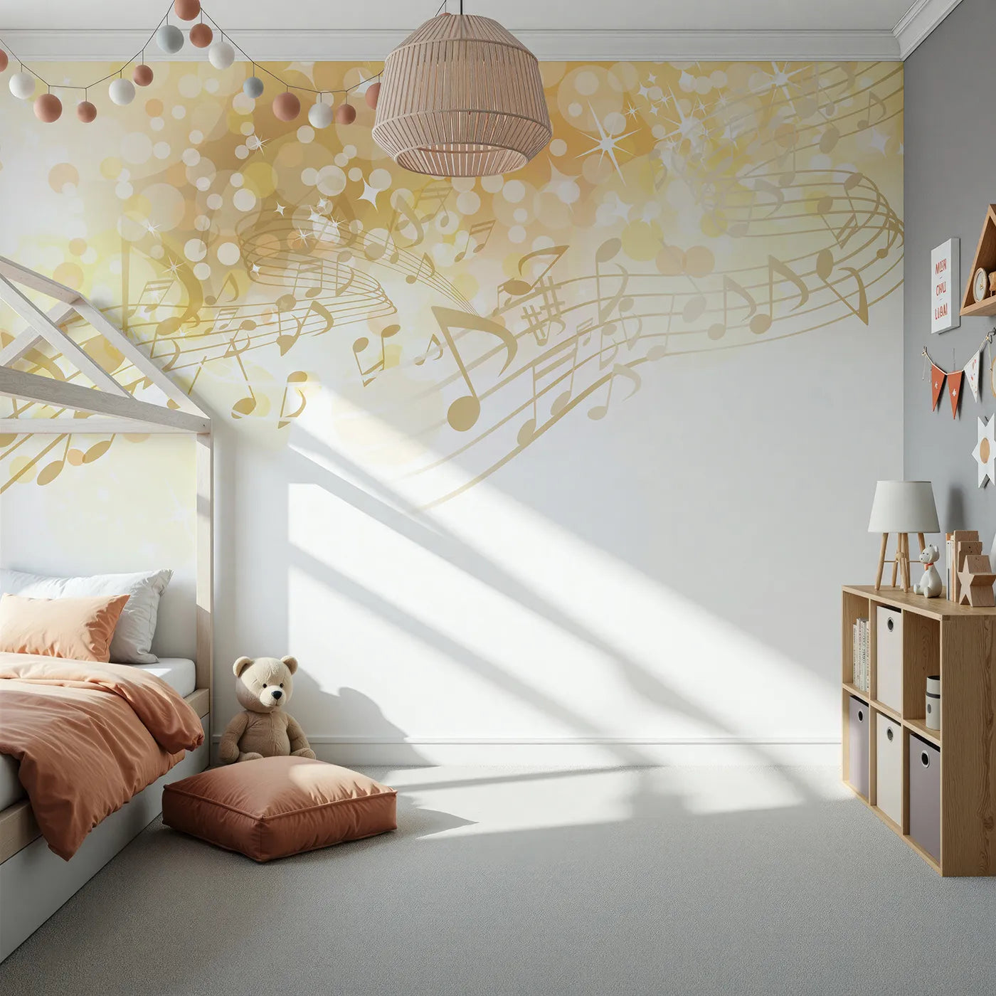 Front view of Whimsy Tots' Golden Music Sparkle Wall Mural