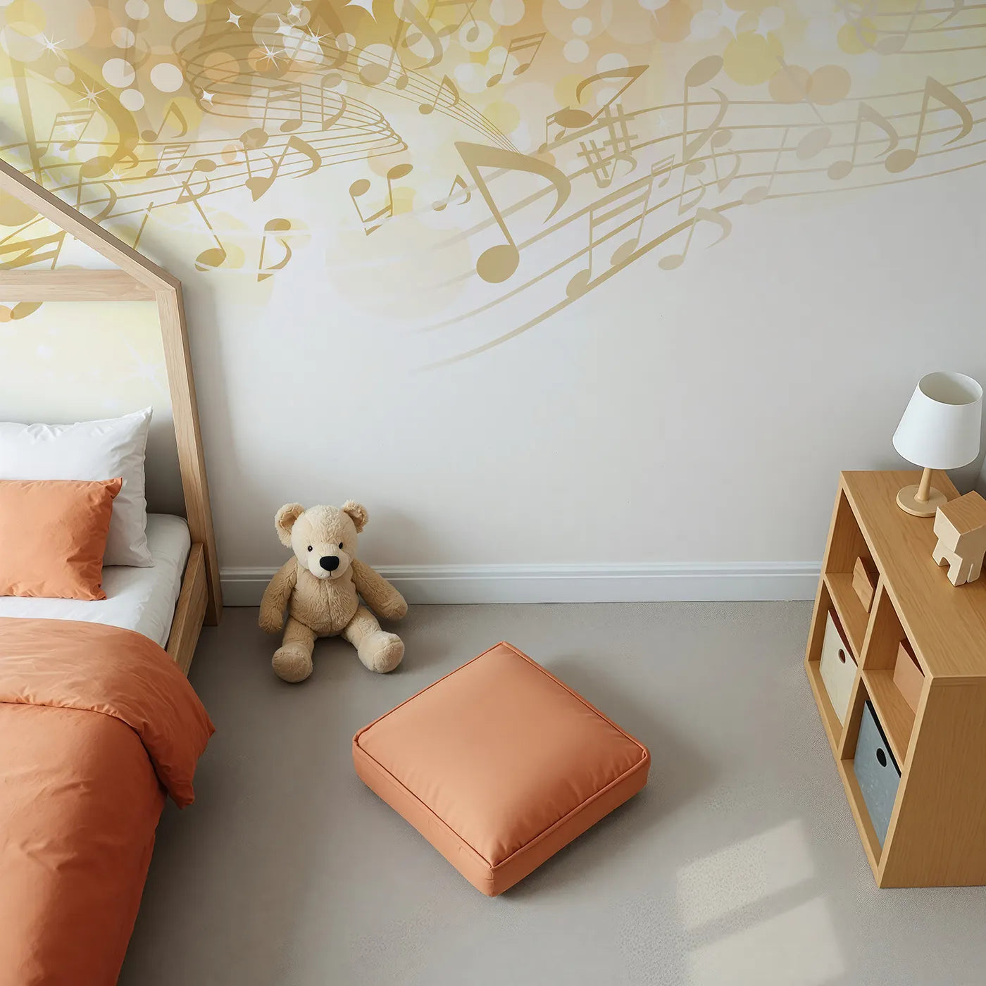 Top-down view of Whimsy Tots' Golden Music Sparkle Wall Mural (Turn Their Room into a Magical, Sparkling Concert).Gender-Neutral