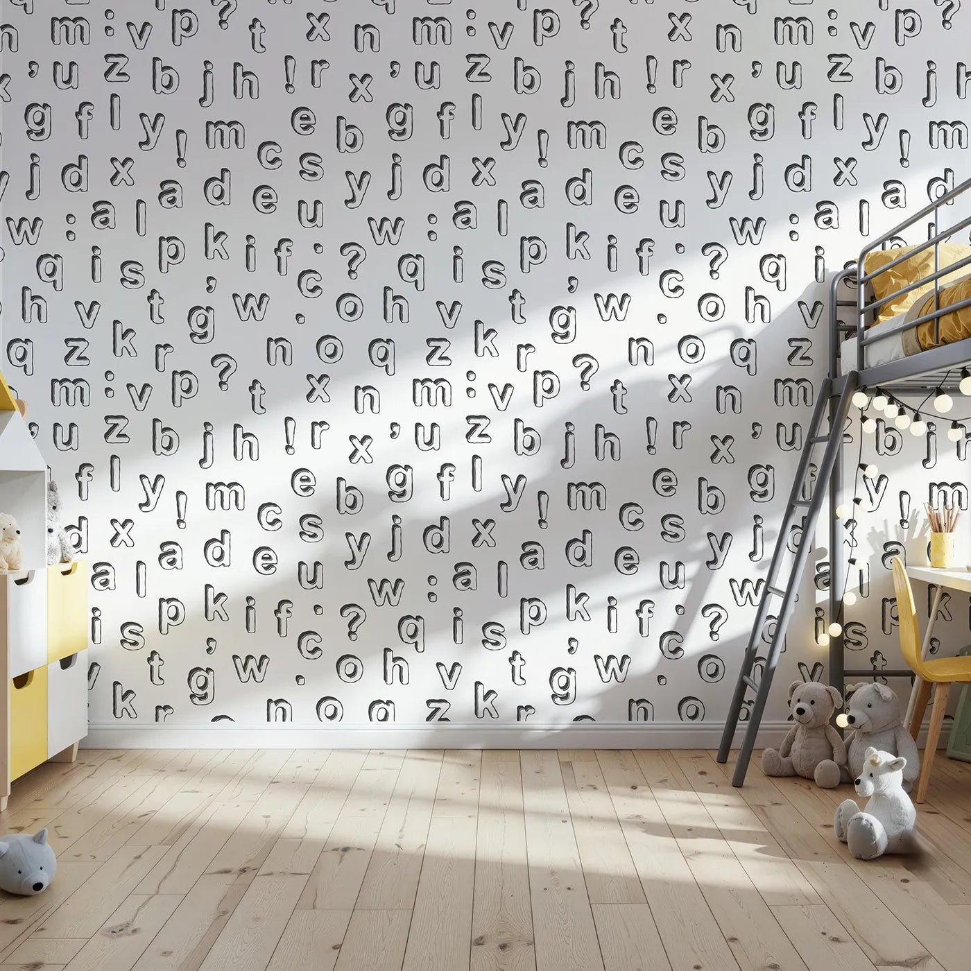 Front view of Whimsy Tots' Alphabet Scatter Wall Mural