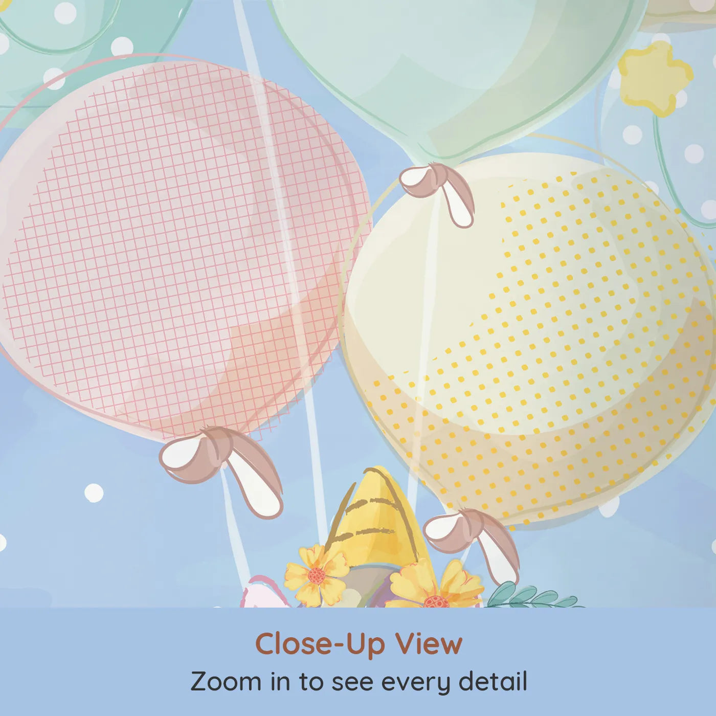 Close-up view of Whimsy Tots' Unicorn Sky Party Wall Mural (Turn Their Room into a Magical Pastel Celebration).Best for Girls