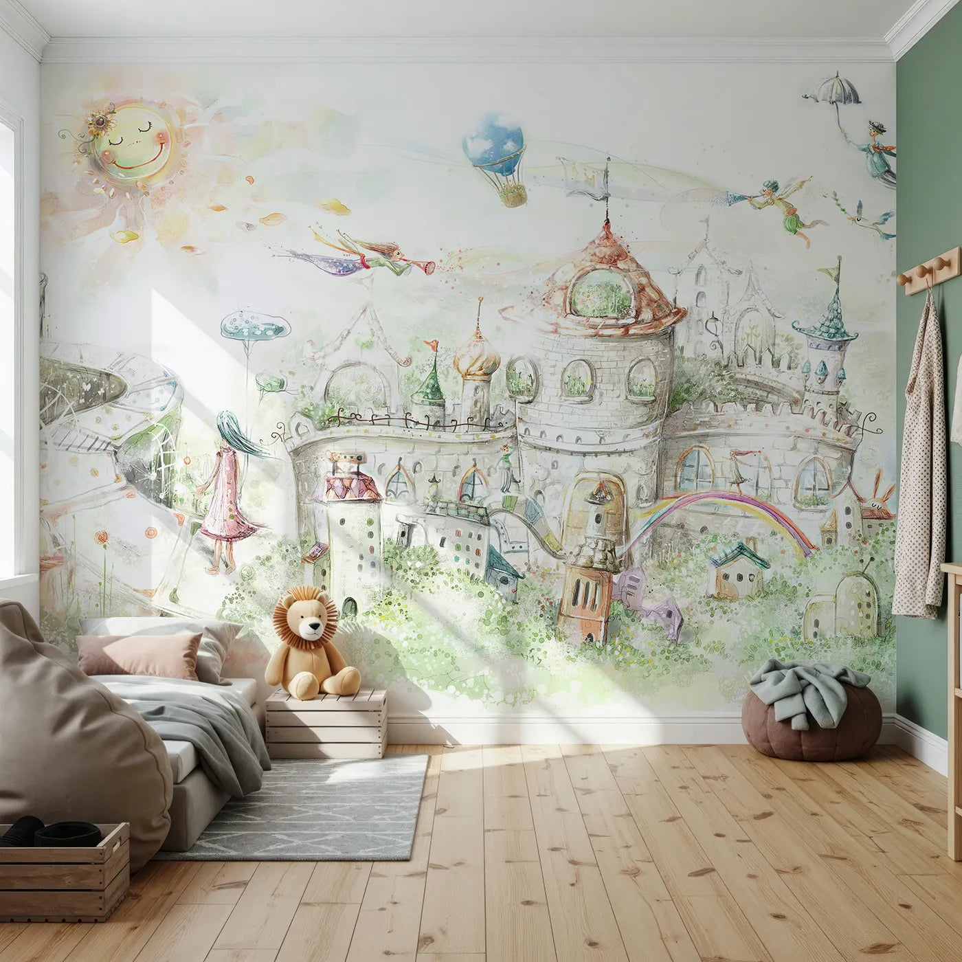 Front view of Whimsy Tots' Fairytale Kingdom Wall Mural