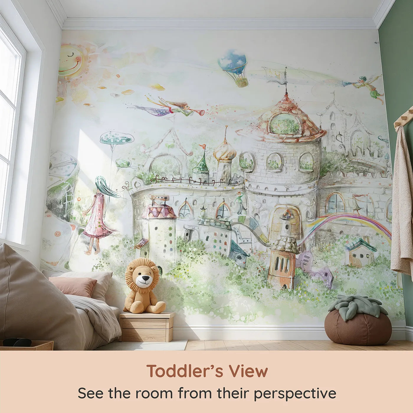 Whimsy Tots Fairytale Kingdom Wall Mural (Turn Their Room into a Sprawling Magical World) from your child's view.Gender-Neutral