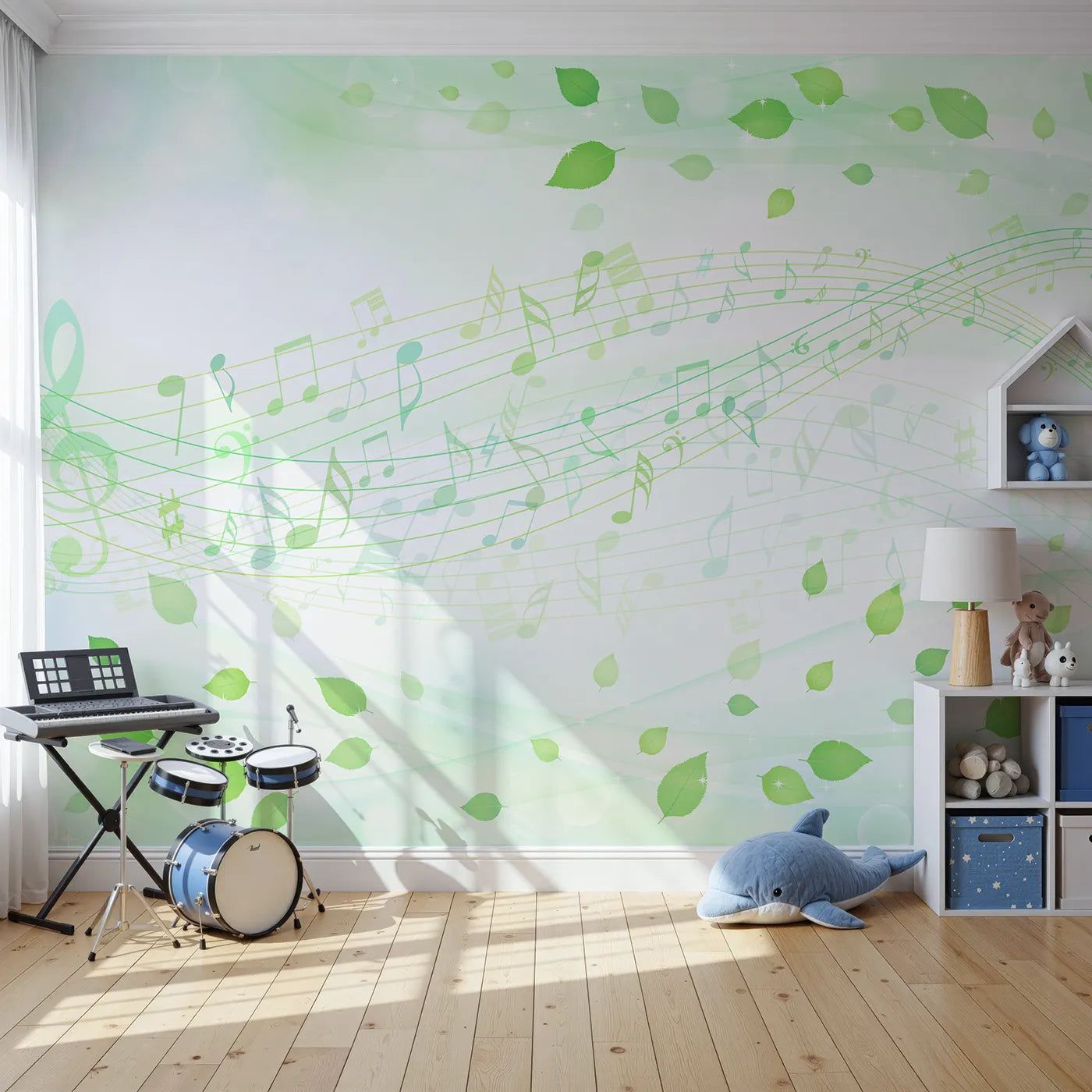 Front view of Whimsy Tots' Whispering Leaves Melody Wall Mural