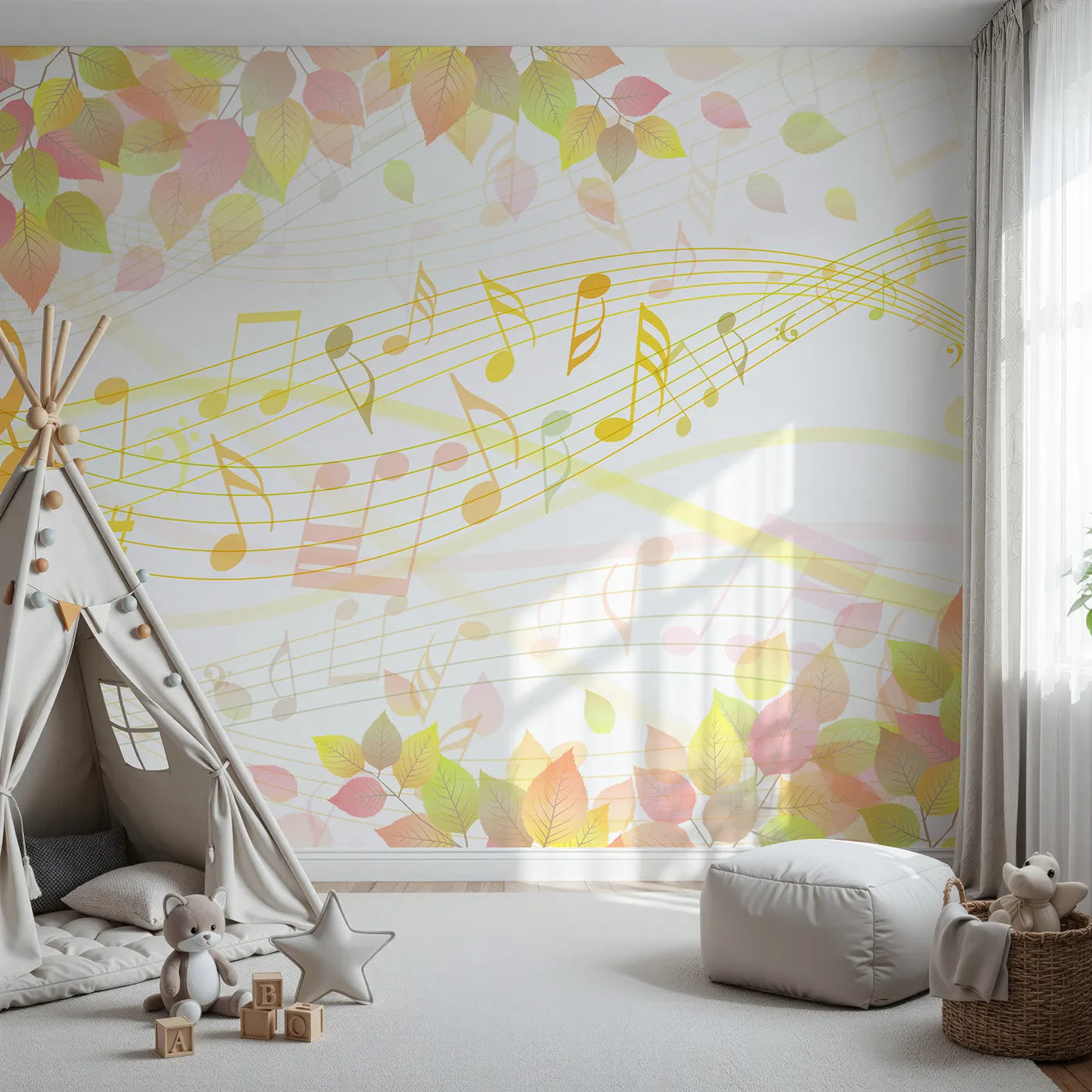 Front view of Whimsy Tots' Autumn Song Wall Mural