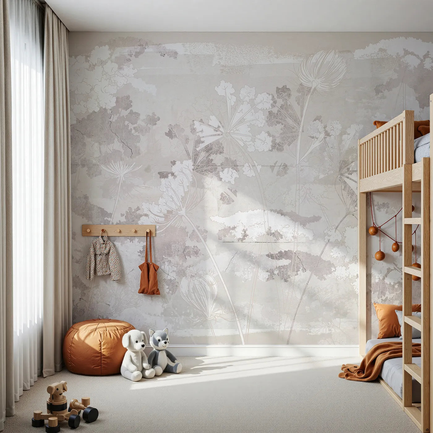 Front view of Whimsy Tots' Abstract Floral Sketch Wall Mural