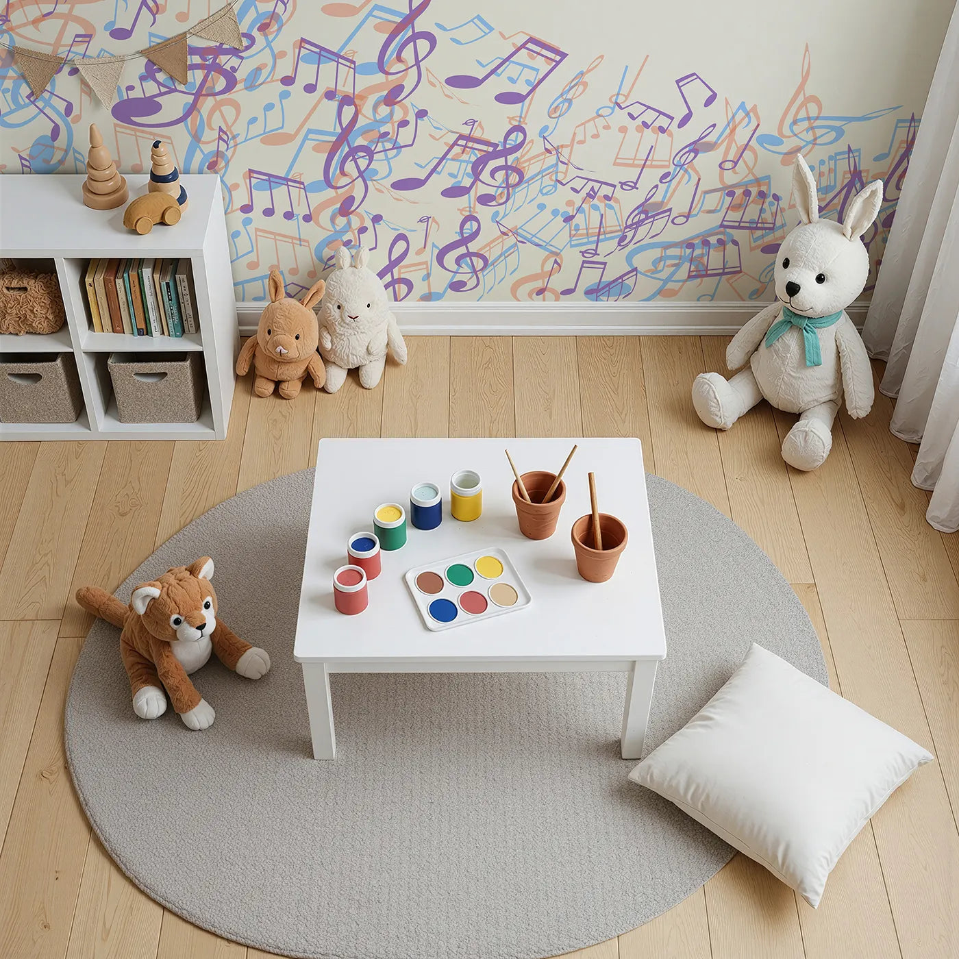 Top-down view of Whimsy Tots' Pastel Cascade of Music Wall Mural (Turn Their Room into a Waterfall of Gentle Music).Gender-Neutral