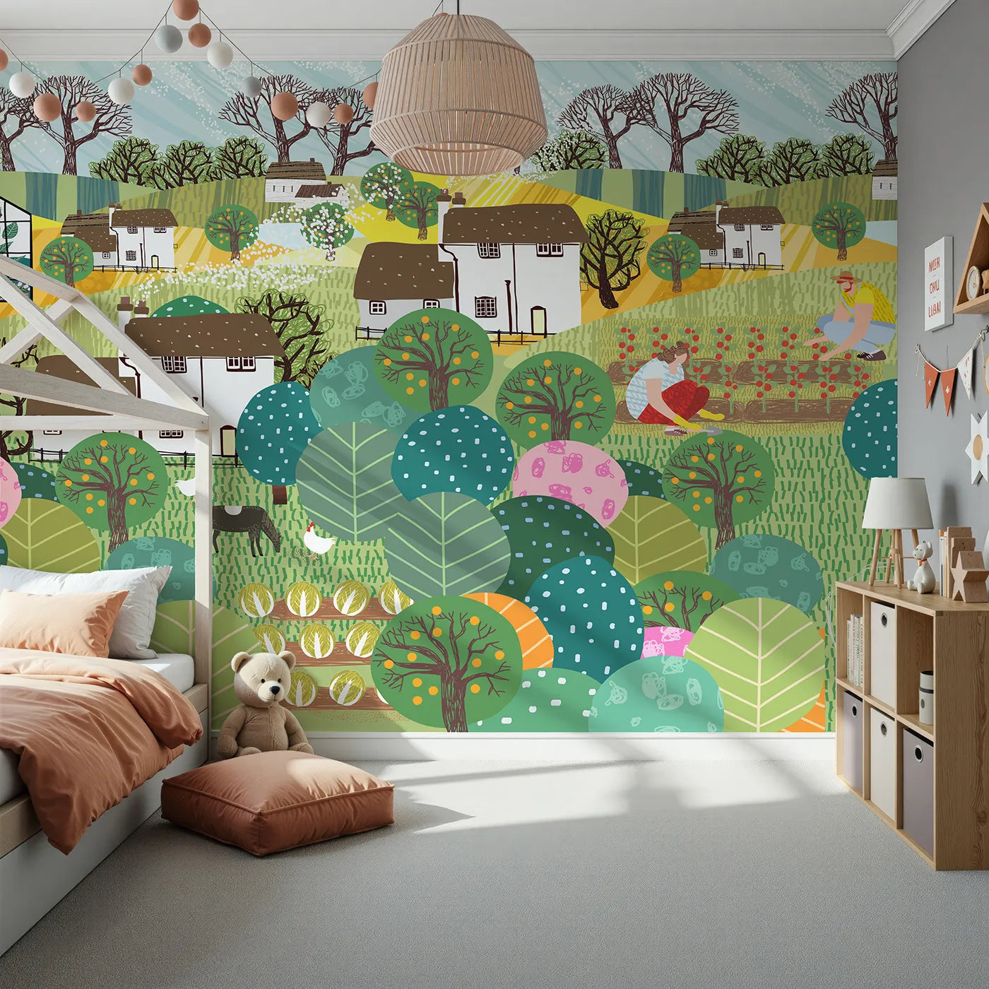 Front view of Whimsy Tots' Folksy Farm Life Wall Mural