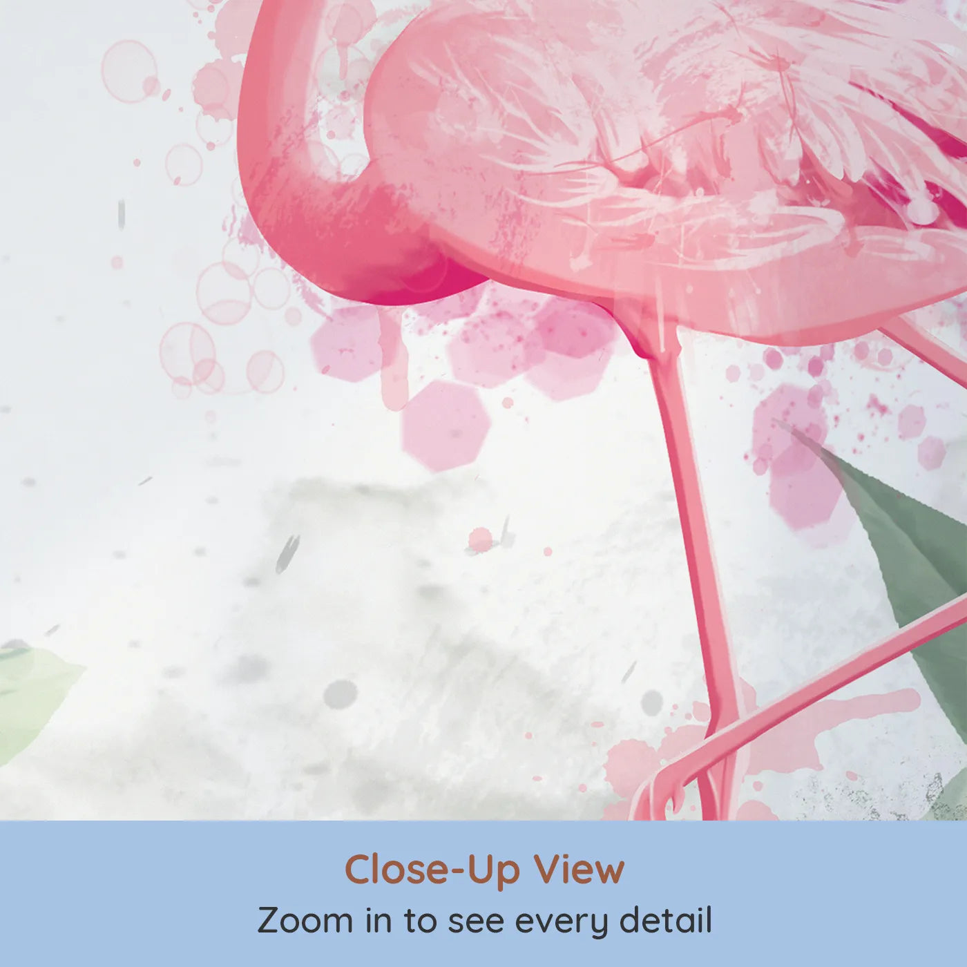 Close-up view of Whimsy Tots' Watercolor Flamingo Jungle Wall Mural (Turn Their Room into a Chic Tropical Hideaway).Best for Girls