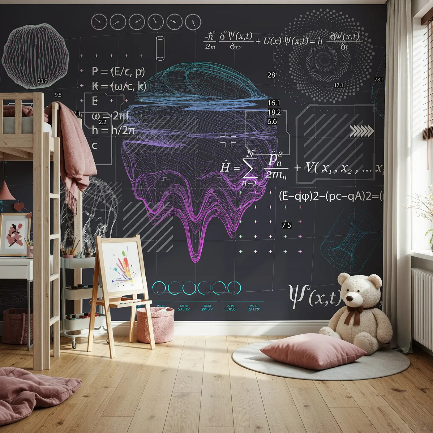 Front view of Whimsy Tots' Quantum Realm Wall Mural