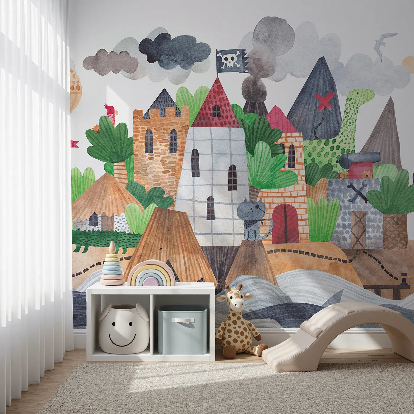 Front view of Whimsy Tots' Treasure Island Adventure Wall Mural