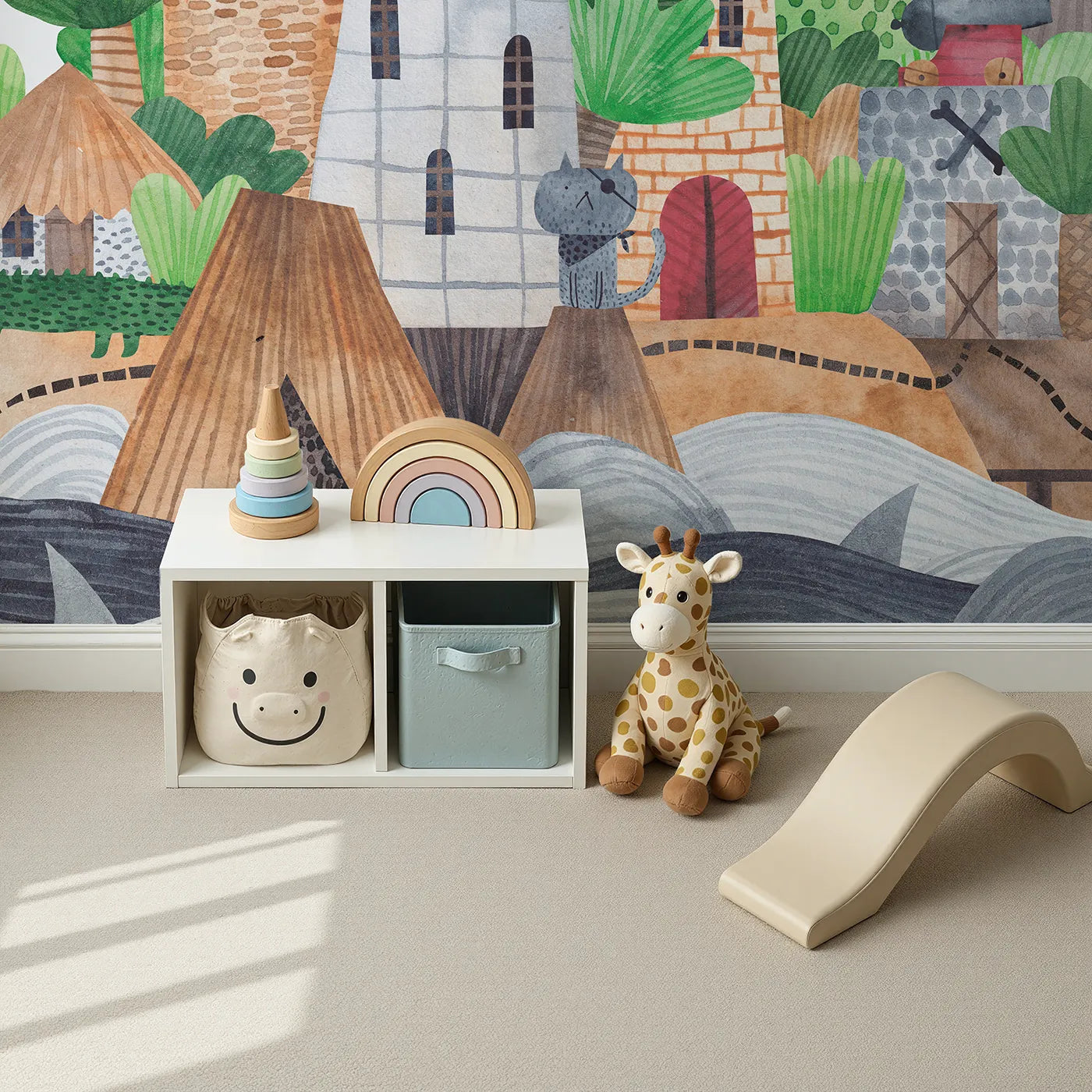 Top-down view of Whimsy Tots' Treasure Island Adventure Wall Mural (Turn Their Room into a Swashbuckling Quest for Gold).Best for Boys