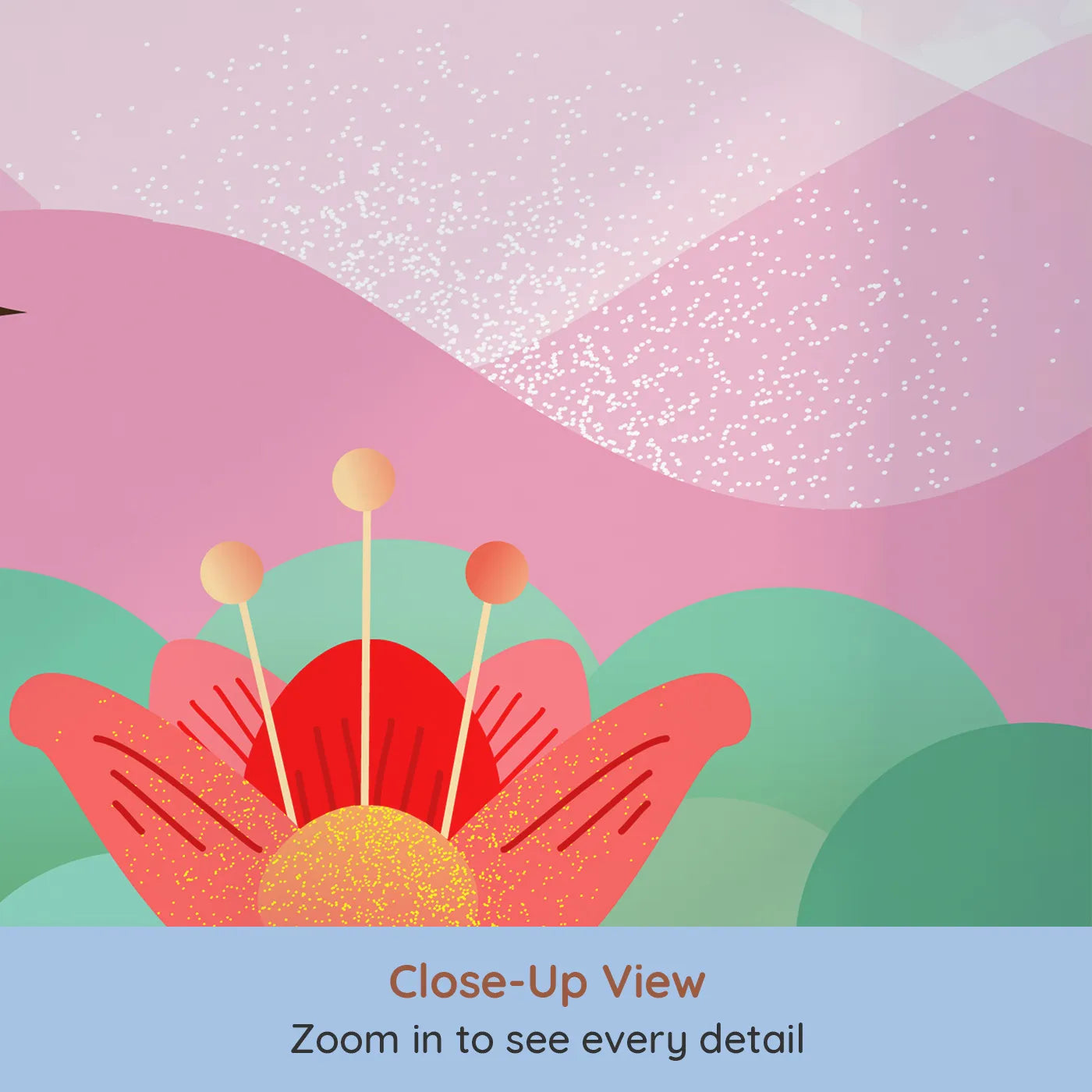 Close-up view of Whimsy Tots' Geometric Bee Garden Wall Mural (Turn Their Room into a Sweet and Stylish Meadow).Best for Girls