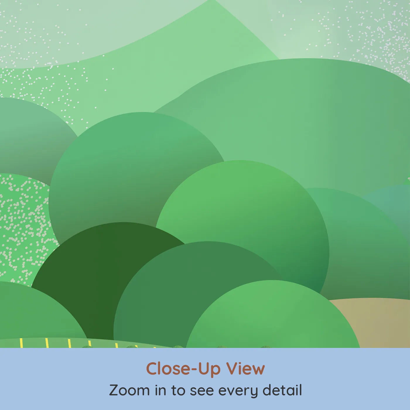 Close-up view of Whimsy Tots' Rolling Hills Farm Wall Mural (Turn Their Room into a Patchwork of Country Fields).Gender-Neutral