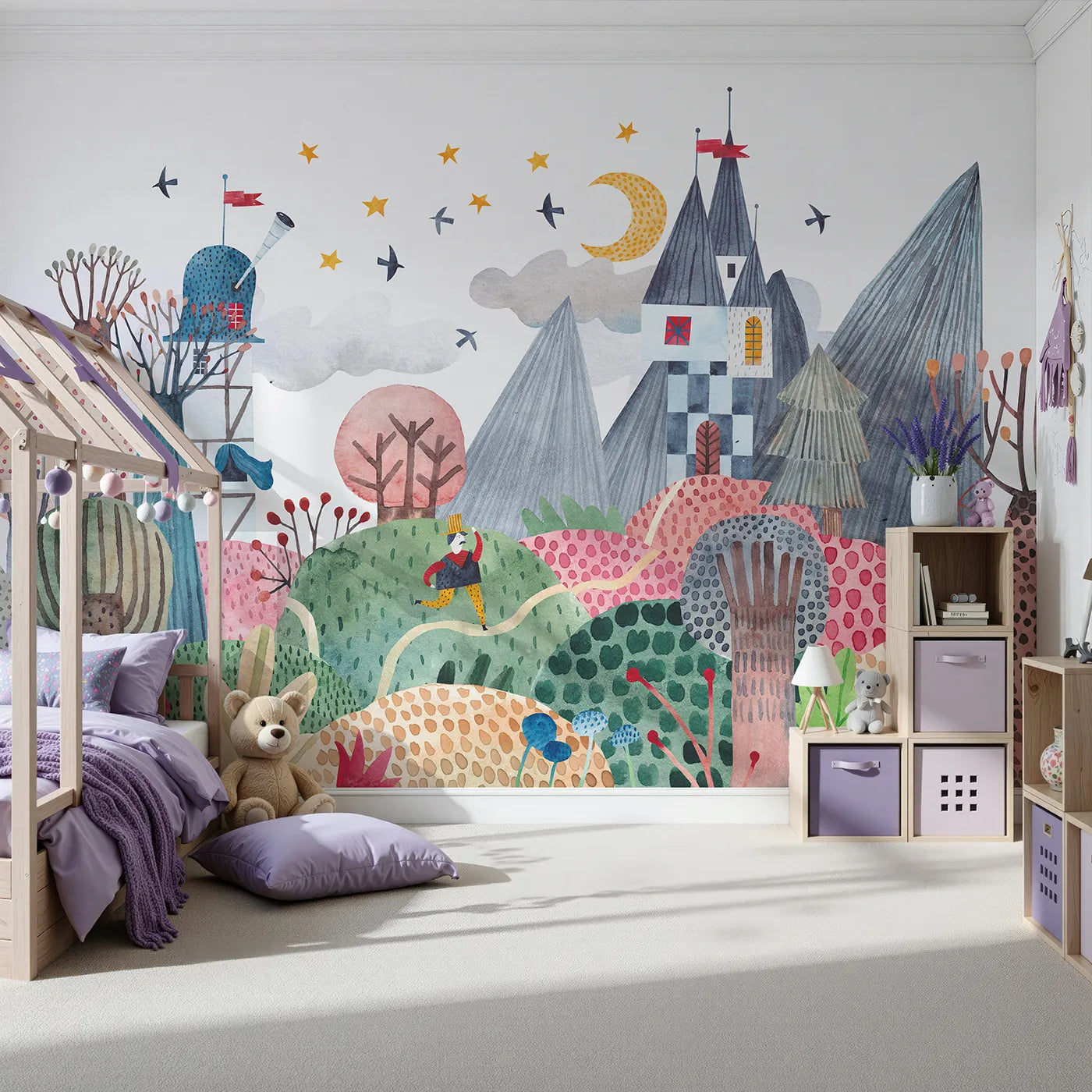 Front view of Whimsy Tots' Nightfall Kingdom Wall Mural