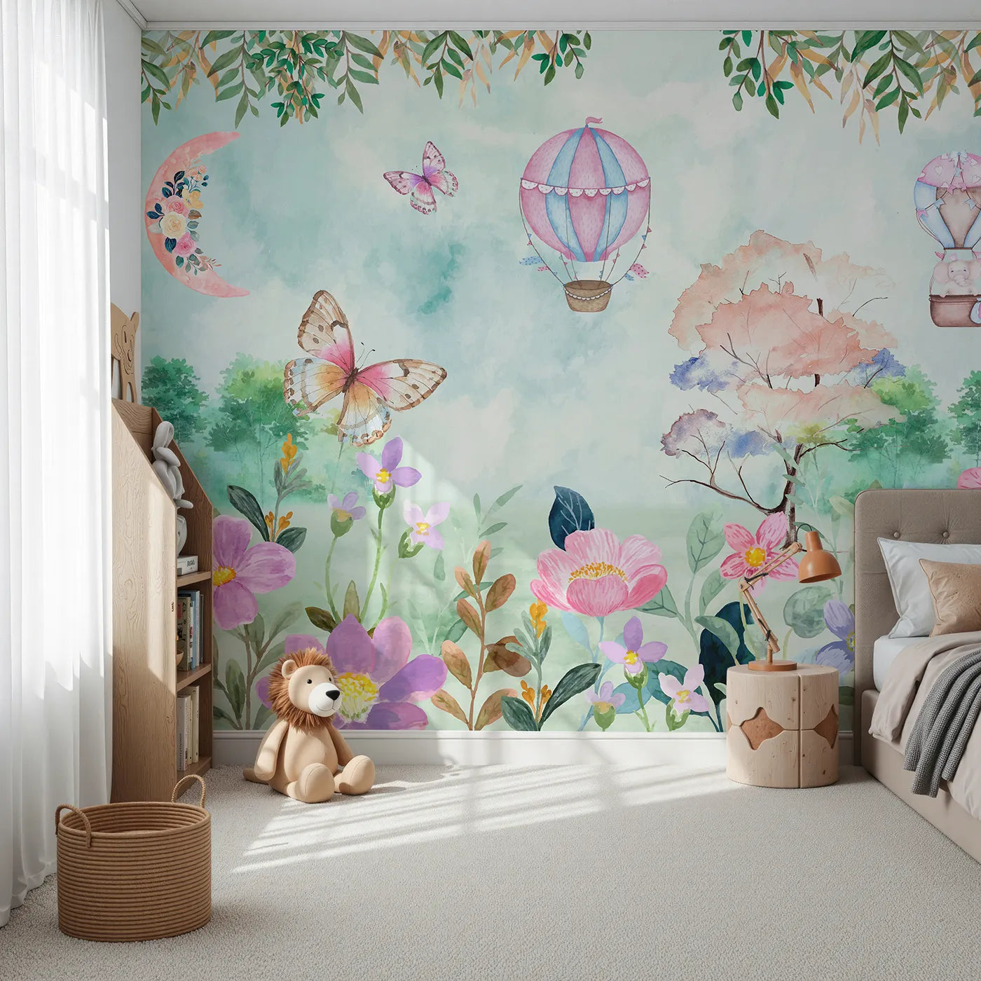 Front view of Whimsy Tots' Enchanted Garden Wall Mural