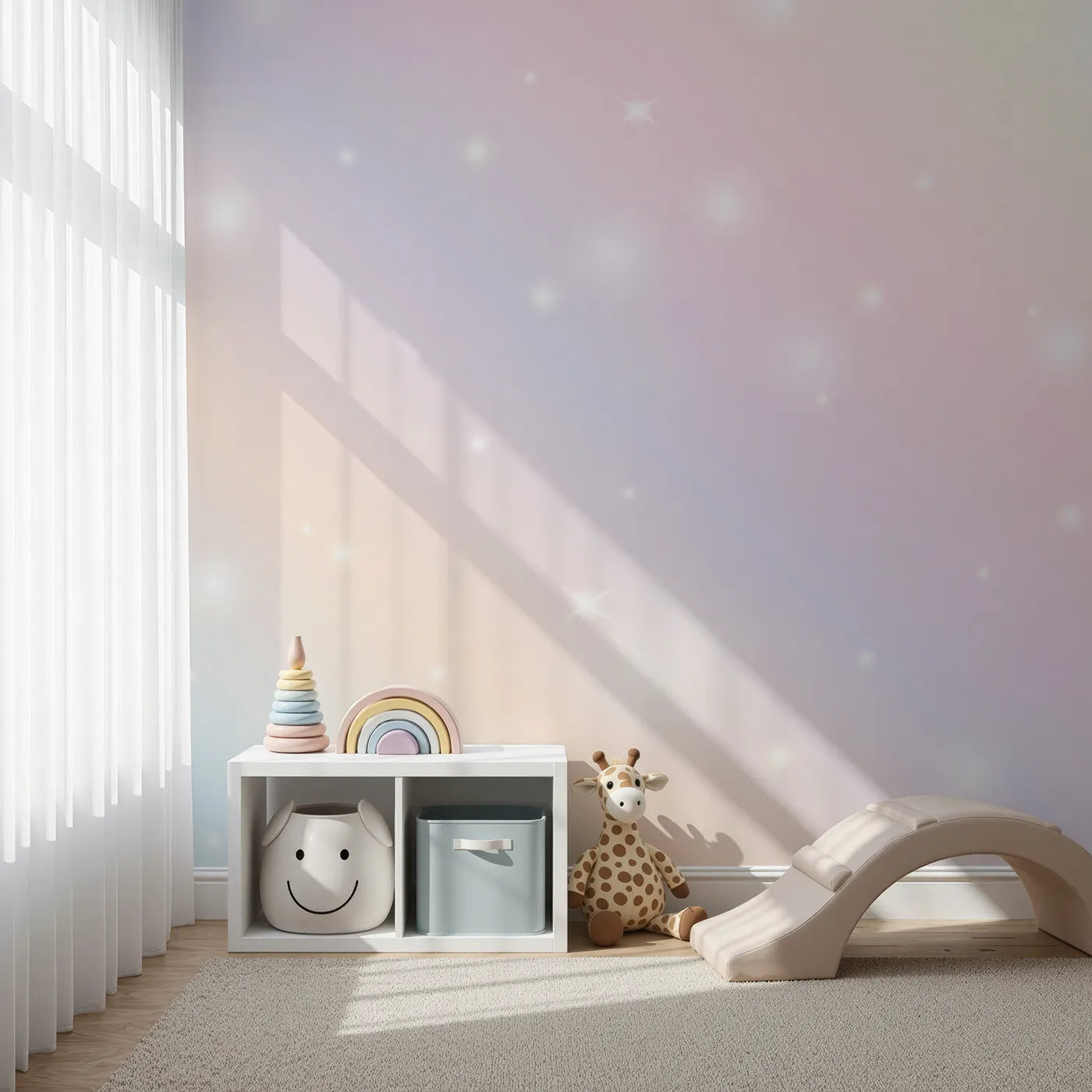 Front view of Whimsy Tots' Pastel Sparkle Sky Wall Mural