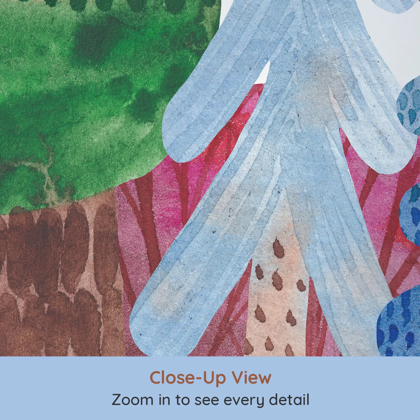 Close-up view of Whimsy Tots' Abstract Watercolor Forest Wall Mural (Turn Their Room into a Colorful, Hand-Painted Woodland).Gender-Neutral
