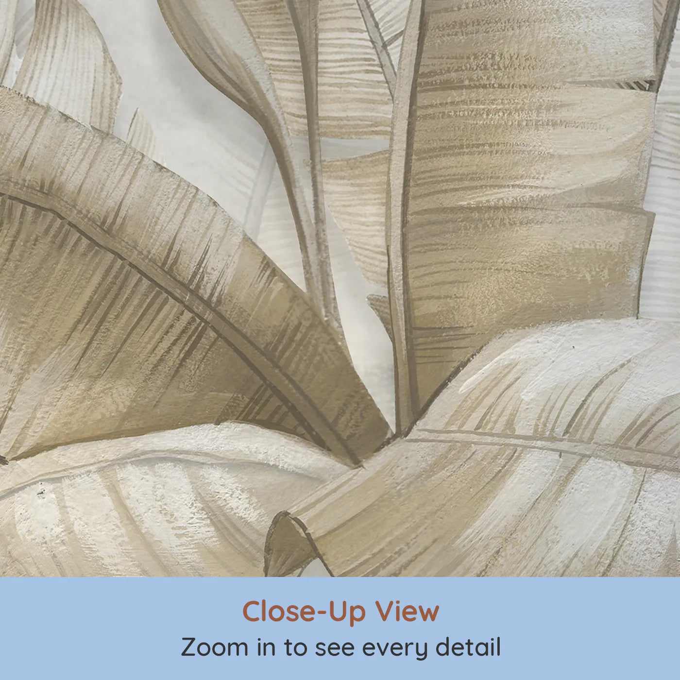 Close-up view of Whimsy Tots' Golden Banana Leaves Wall Mural (Turn Their Room into a Sophisticated Tropical Sanctuary).Gender-Neutral
