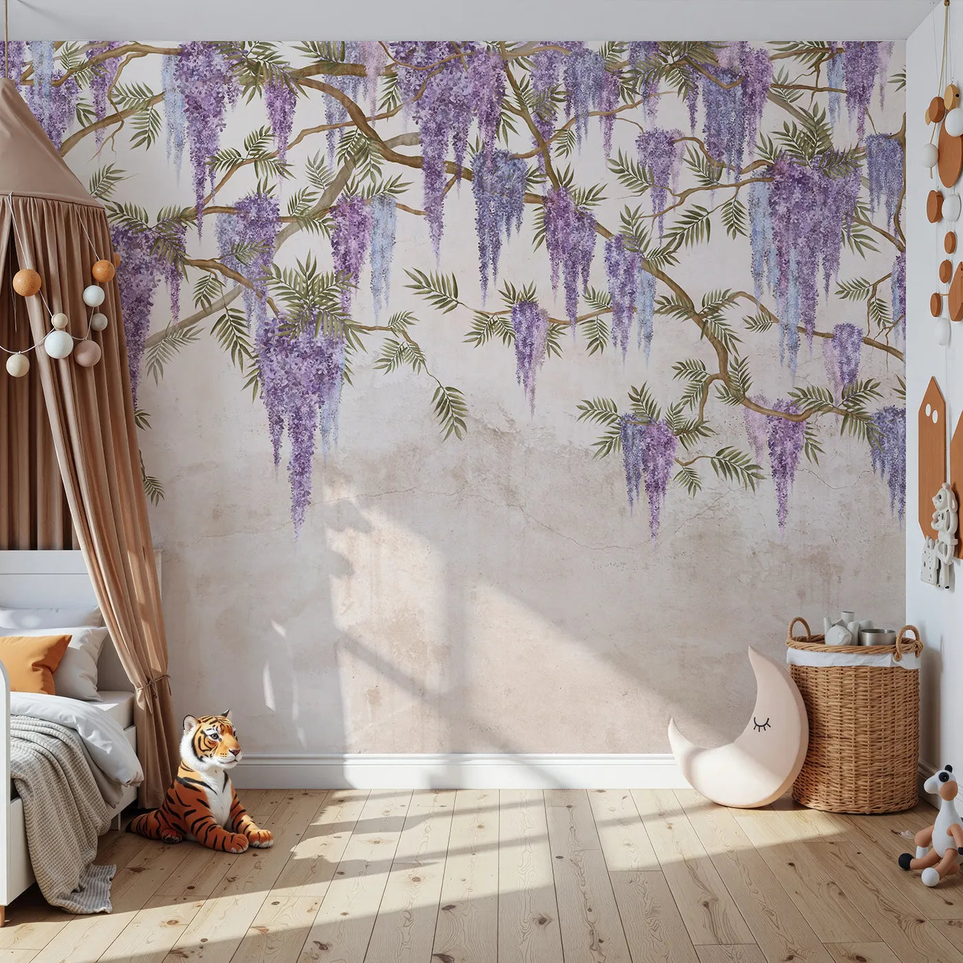 Front view of Whimsy Tots' Hanging Wisteria Wall Mural