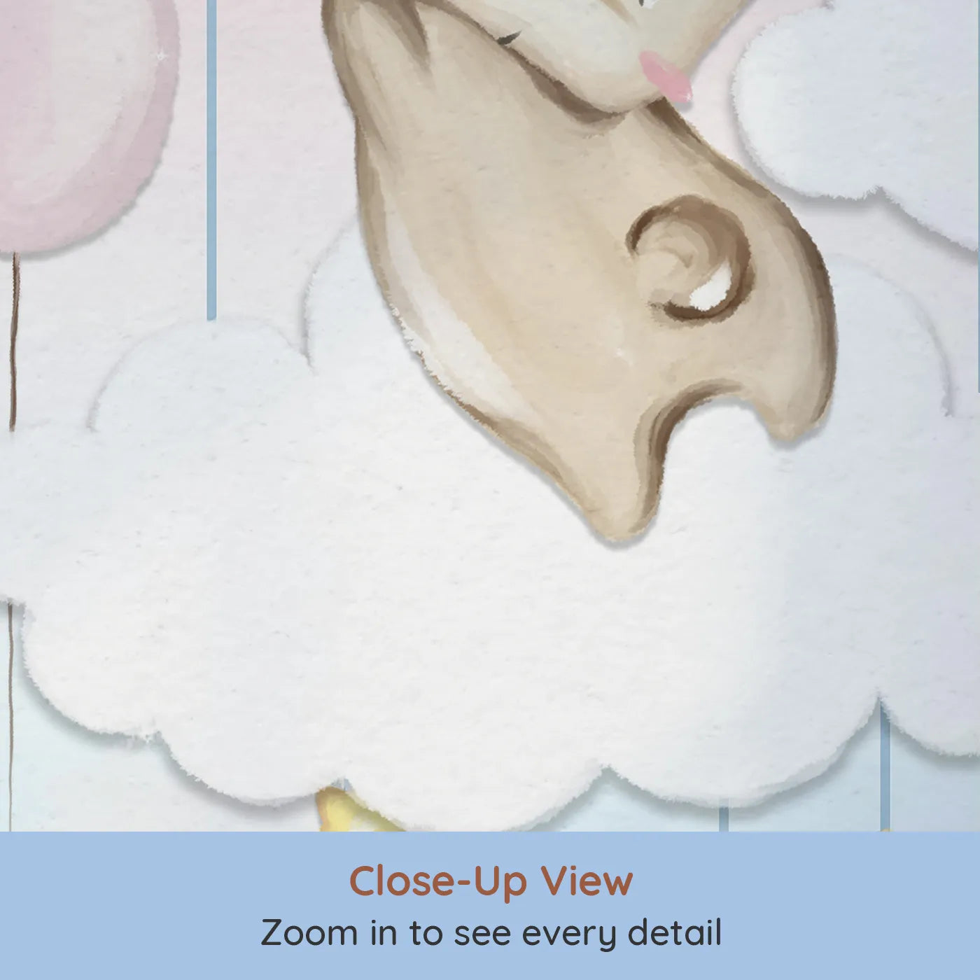 Close-up view of Whimsy Tots' Bunny Cloud Dreams Wall Mural (Turn Their Room into the Sweetest, Fluffiest Dreamland).Best for Girls