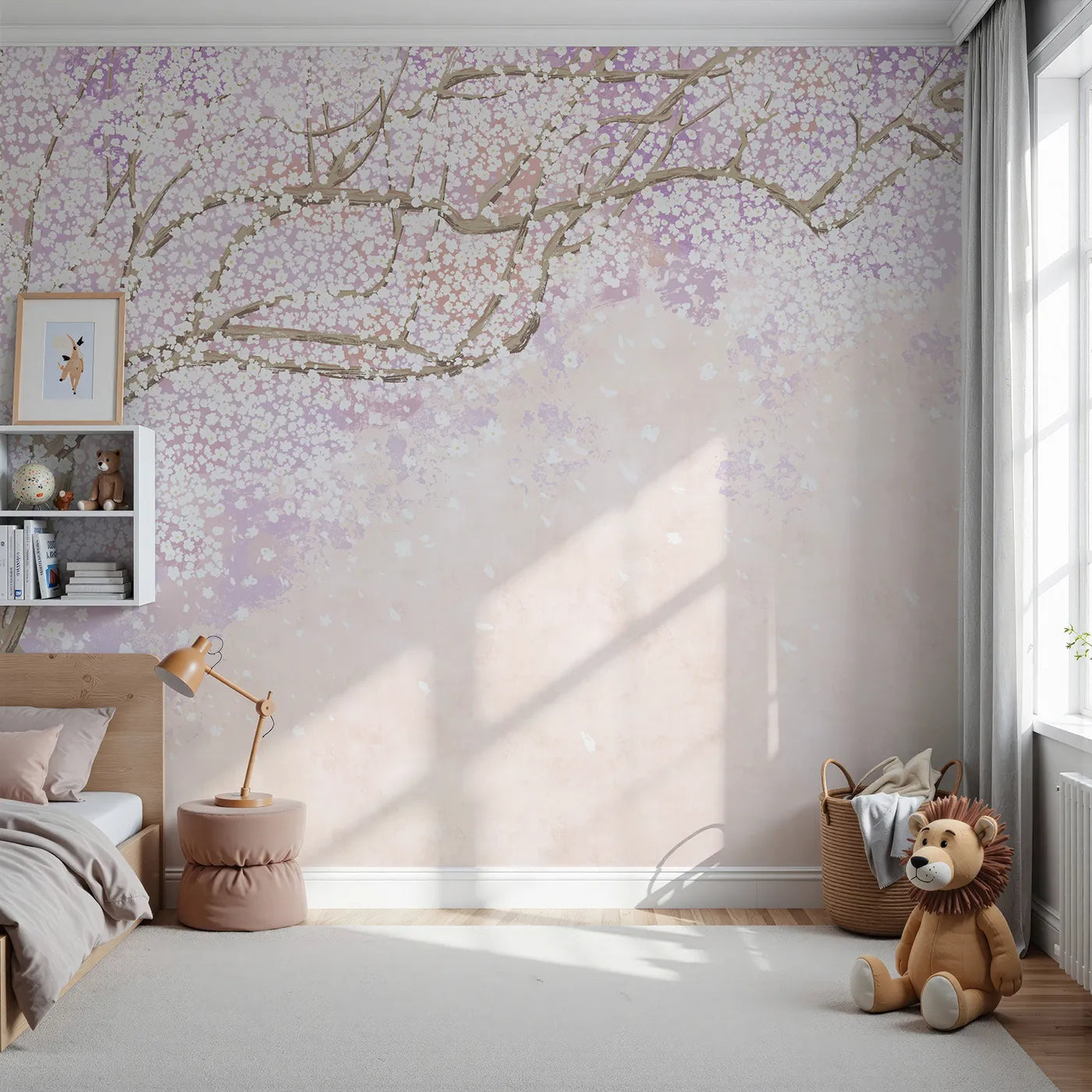 Front view of Whimsy Tots' Purple Blossom Dream Wall Mural