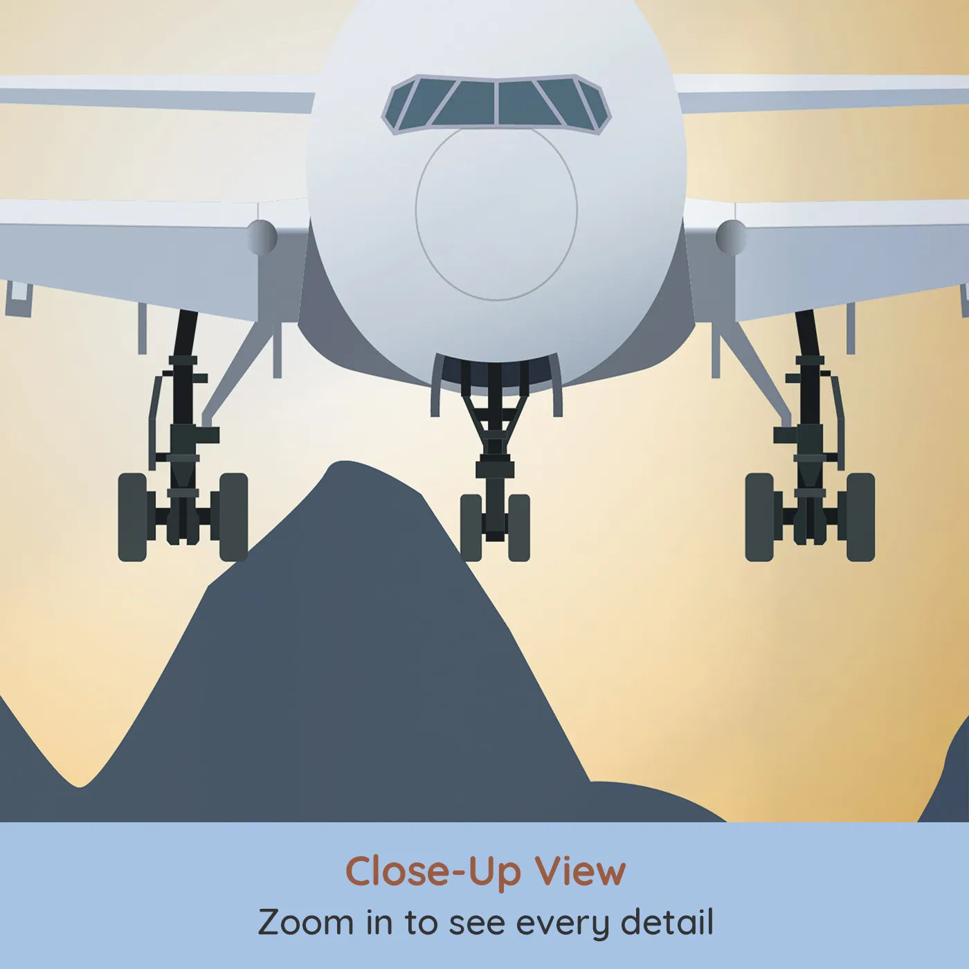 Close-up view of Whimsy Tots' Sunset Landing Wall Mural (Turn Their Room into the Cockpit for a Sunset Approach).Gender-Neutral