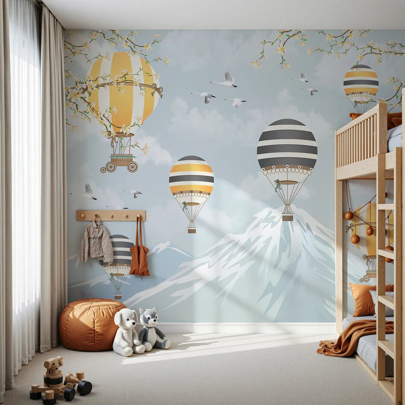 Front view of Whimsy Tots' Vintage Balloon Festival Wall Mural