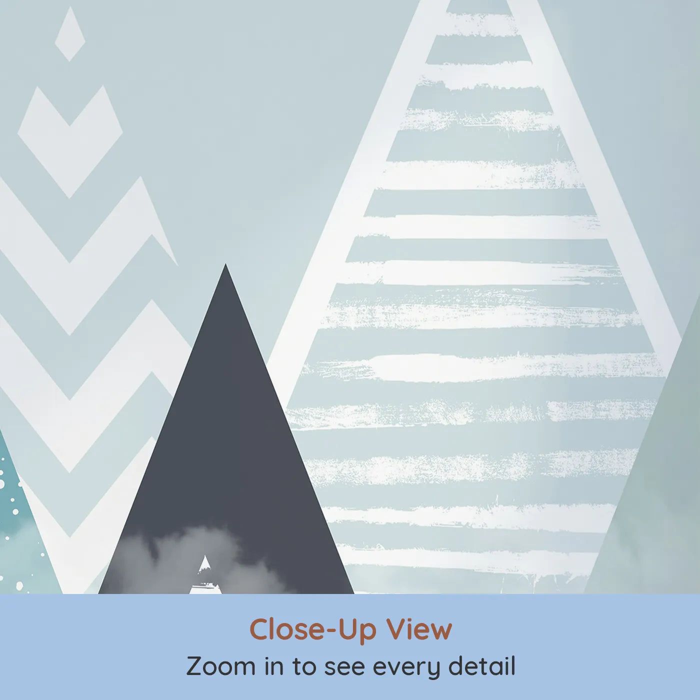 Close-up view of Whimsy Tots' Geometric Mountain Air Show Wall Mural (Turn Their Room into a Modern, High-Altitude Adventure).Gender-Neutral