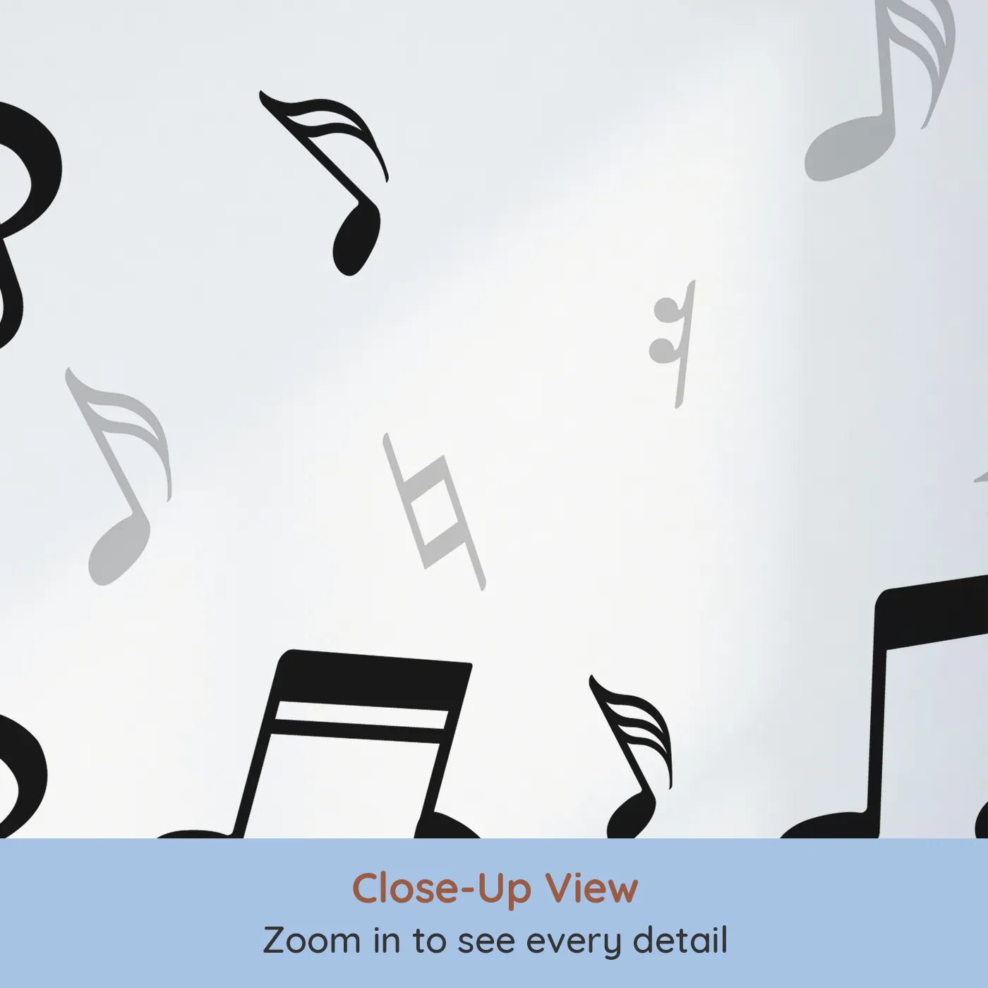 Close-up view of Whimsy Tots' Monochrome Melody Wall Mural (Turn Their Room into a Symphony in Black and White).Gender-Neutral