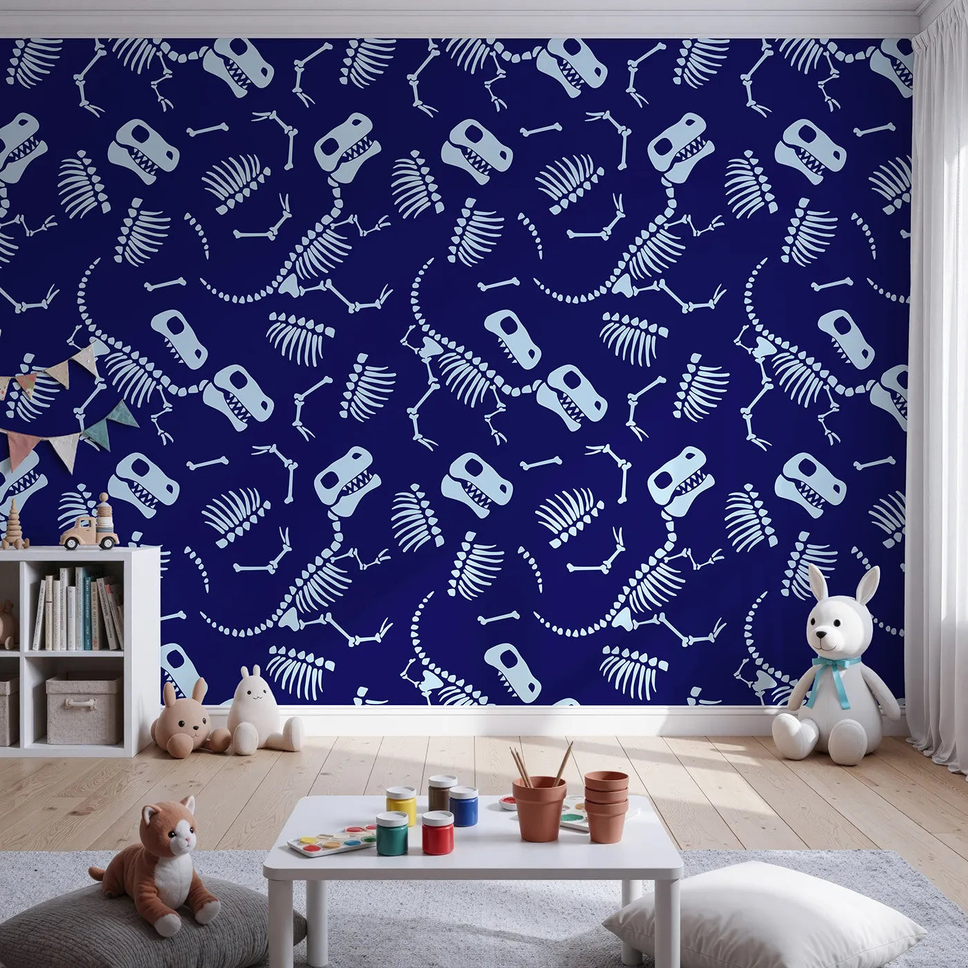 Front view of Whimsy Tots' Dinosaur Bones Wall Mural