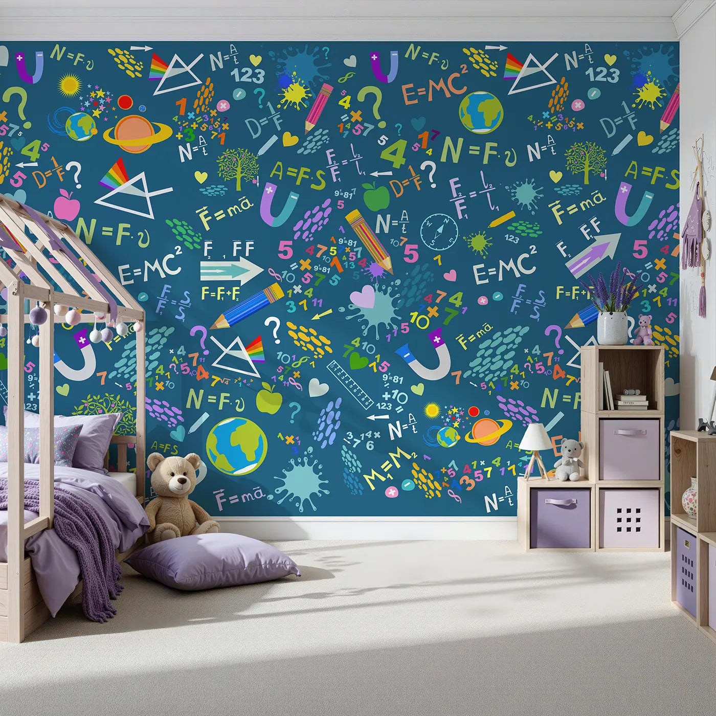 Front view of Whimsy Tots' Colorful Science Doodle Wall Mural