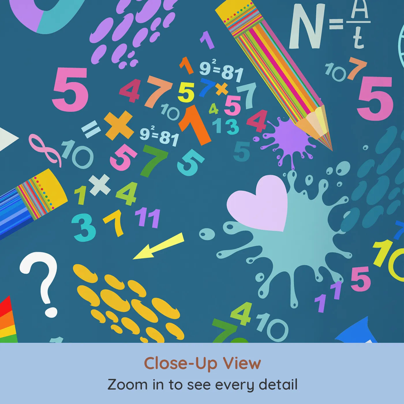 Close-up view of Whimsy Tots' Colorful Science Doodle Wall Mural (Turn Their Room into a Vibrant Explosion of Knowledge).Gender-Neutral