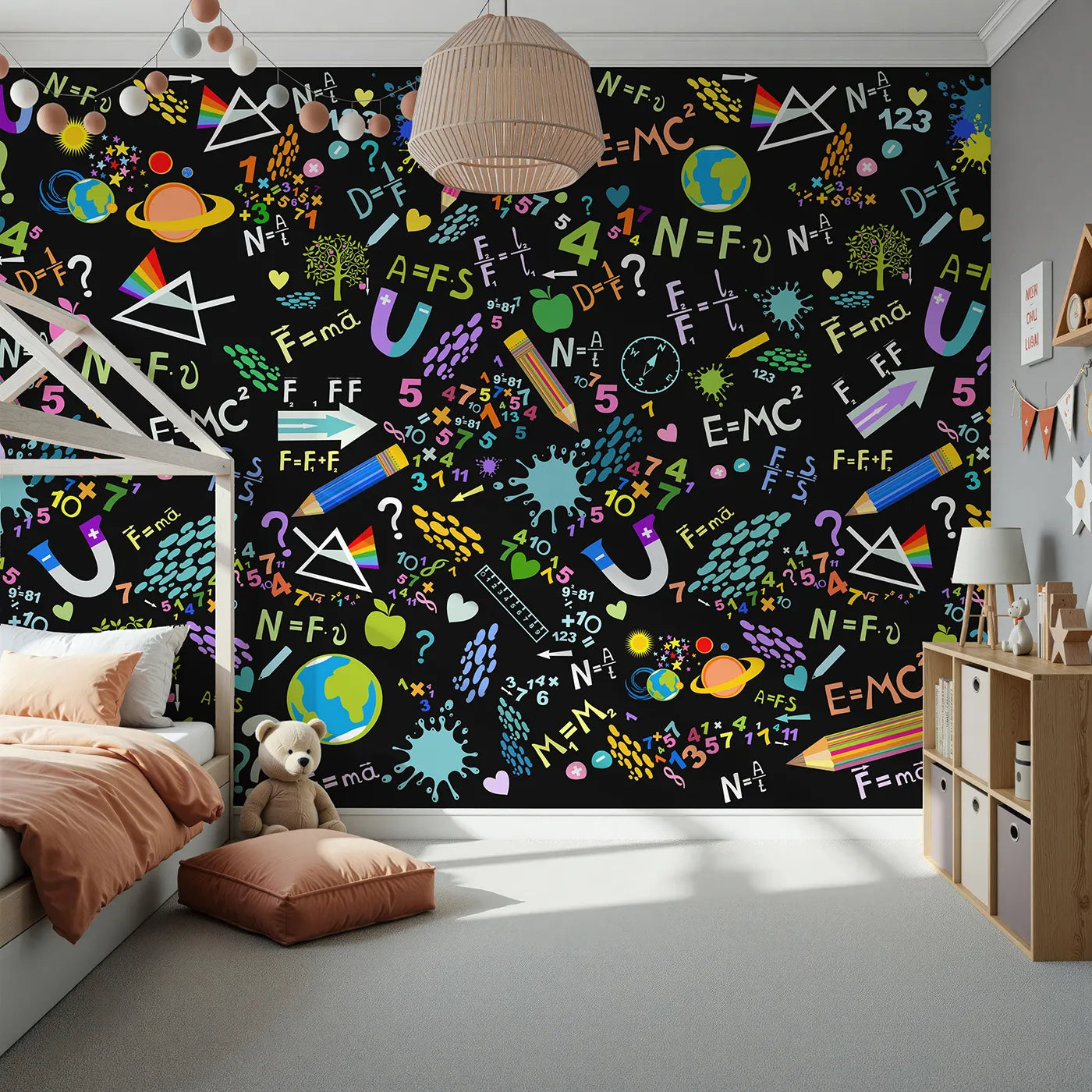 Front view of Whimsy Tots' Neon Science Doodle Wall Mural
