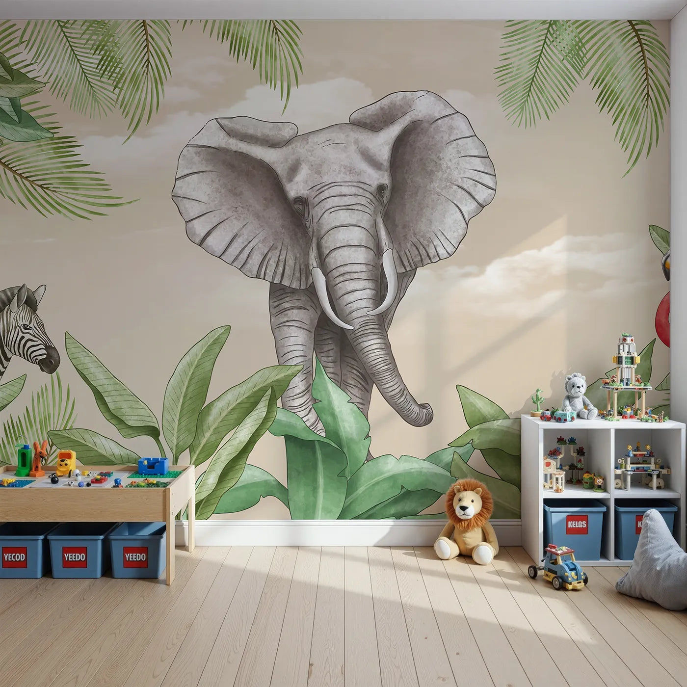 Front view of Whimsy Tots' Safari Friends Portrait Wall Mural