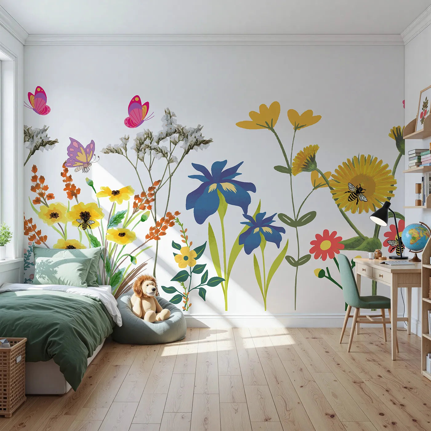 Front view of Whimsy Tots' Wildflower Garden Border Wall Mural