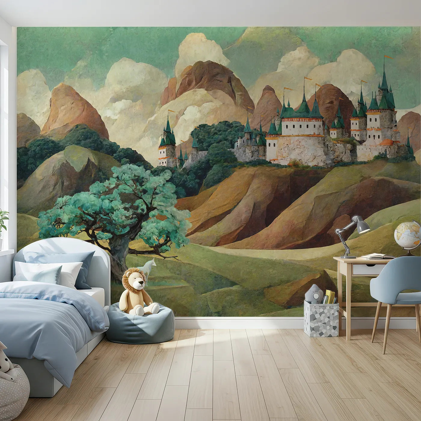 Front view of Whimsy Tots' Whispering Peaks Castle Wall Mural