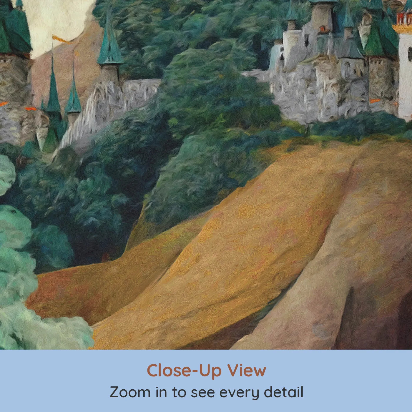 Close-up view of Whimsy Tots' Whispering Peaks Castle Wall Mural (Turn Their Room into a Storybook Fantasy World).Gender-Neutral