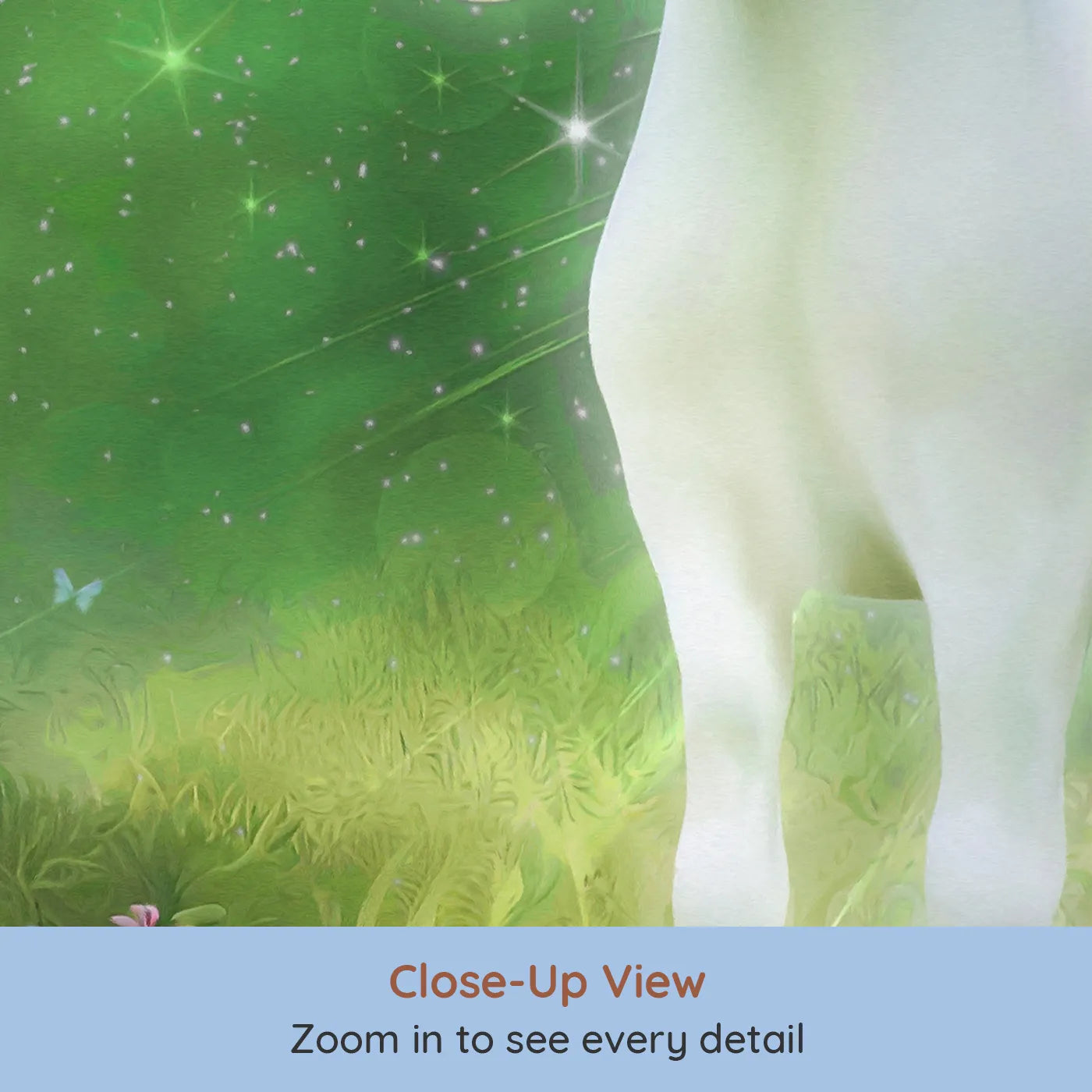 Close-up view of Whimsy Tots' Enchanted Forest Unicorn Wall Mural (Turn Their Room into a Magical, Sparkling Meadow).Best for Girls