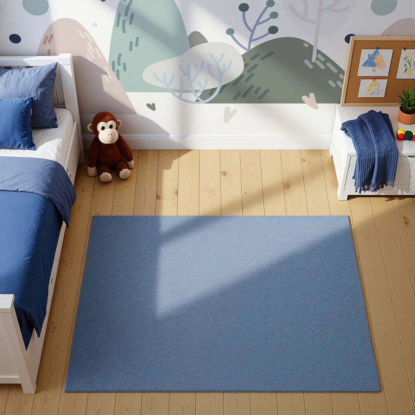 Top-down view of Whimsy Tots' Minimalist Winter Hills Wall Mural (Turn Their Room into a Calm and Modern Winterscape).Gender-Neutral