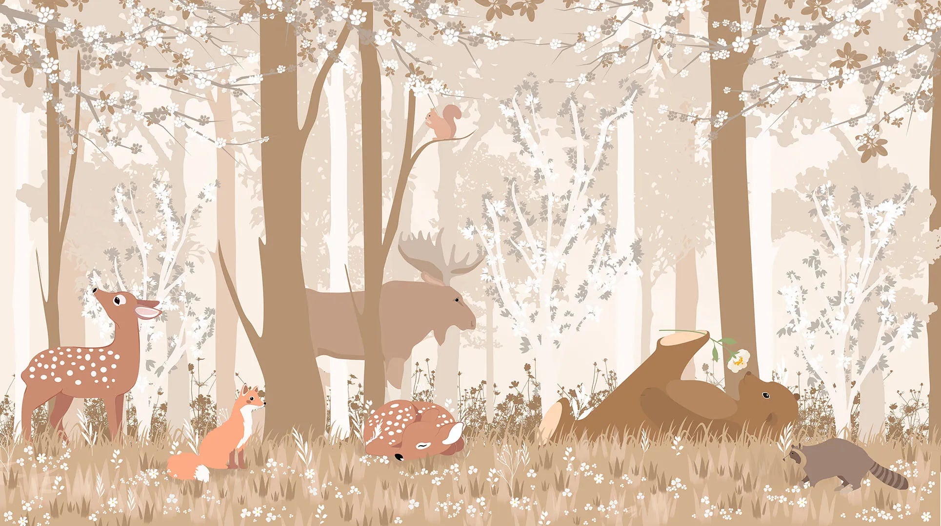 A Charming Woodland Scene in Warm, Neutral Tones