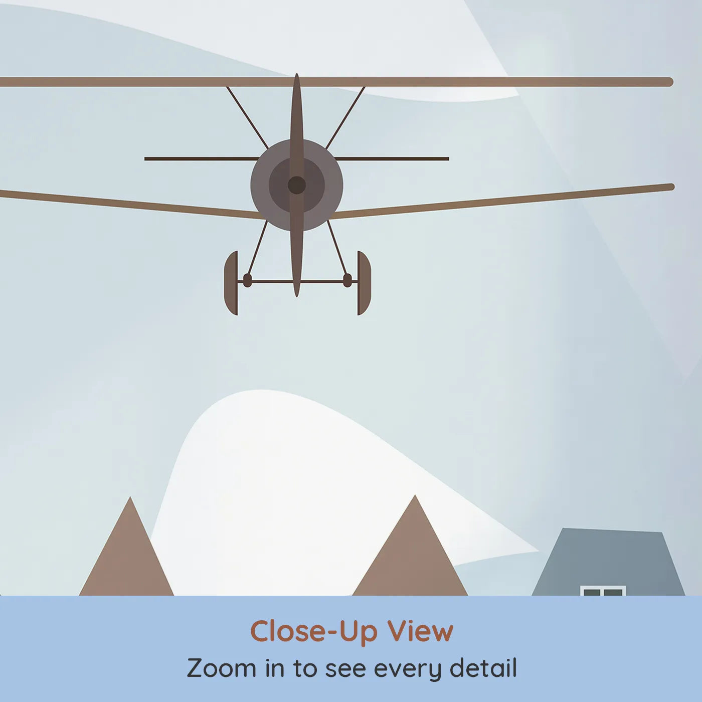 Close-up view of Whimsy Tots' Vintage Planes Over Town Wall Mural (Turn Their Room into a Nostalgic European Air Show).Gender-Neutral