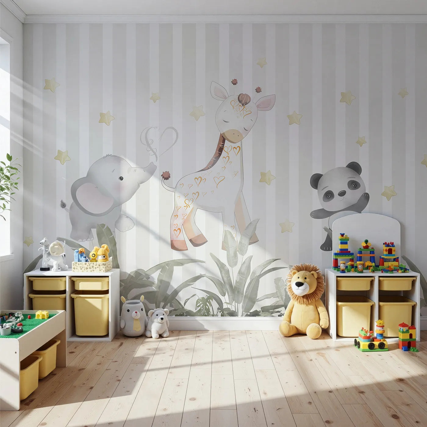 Front view of Whimsy Tots' Safari Friends Club Wall Mural